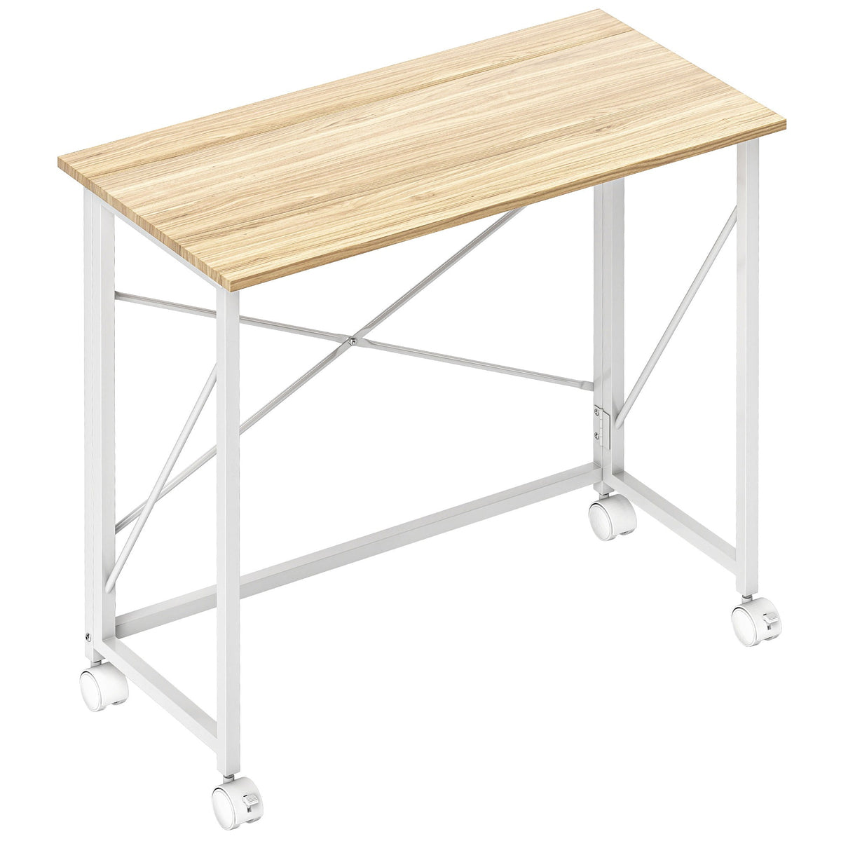 Opklapbaar bureau met wielen, ruimtebesparend, staal en MDF, naturel