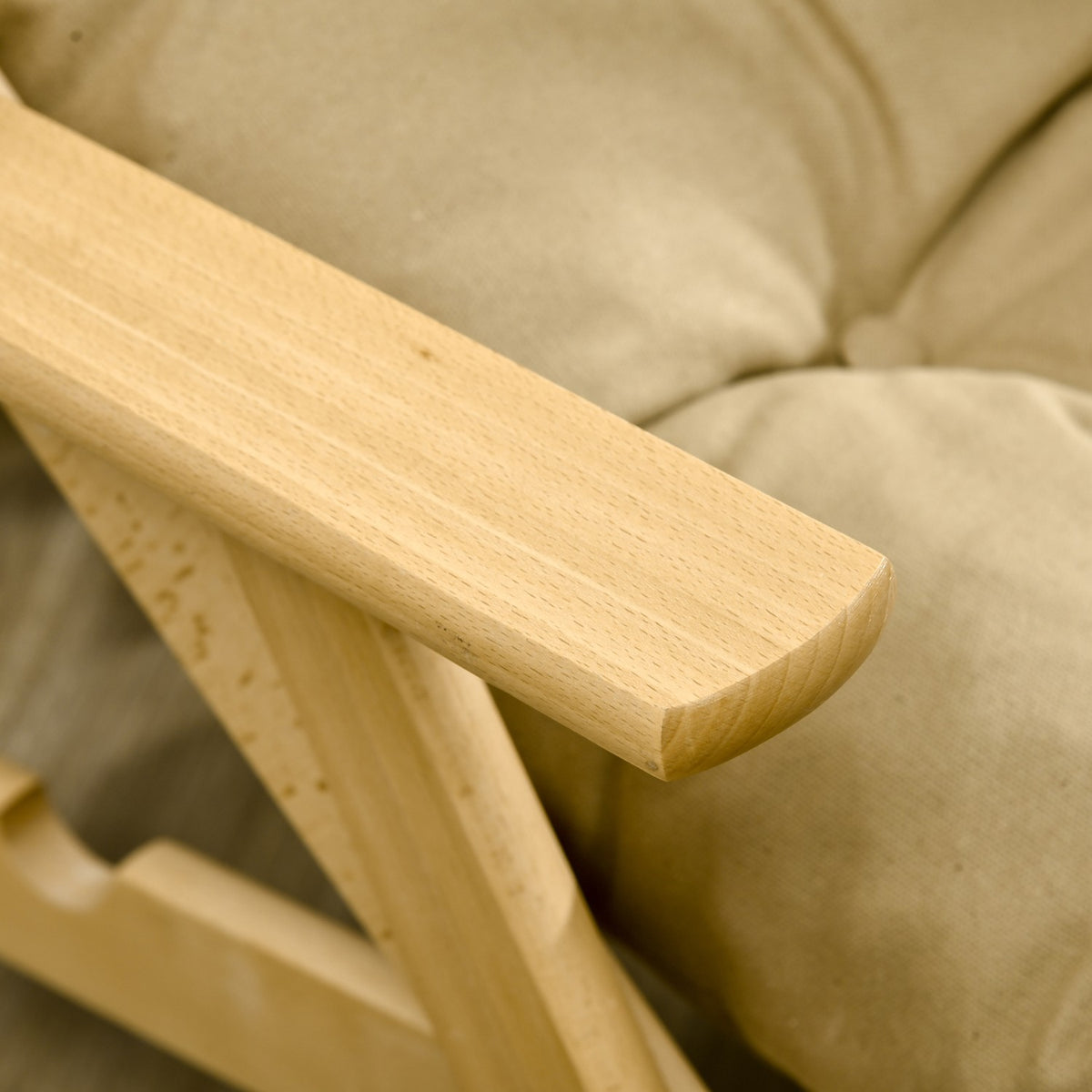 Opvouwbare ligstoel, linnen bekleding, beukenhout, bruin