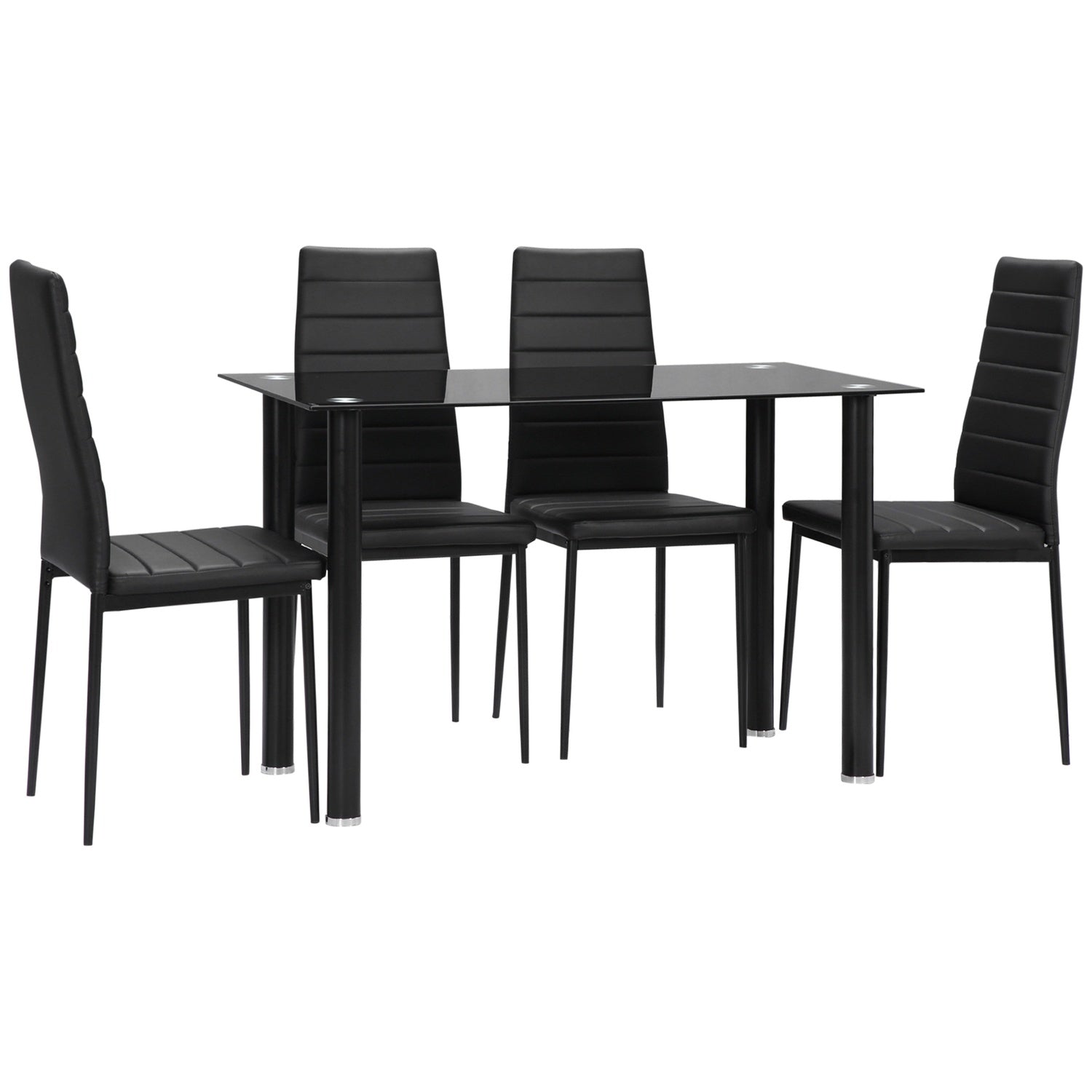 Gehard glazen 5-delige eetset, tafel en zwarte stoelen