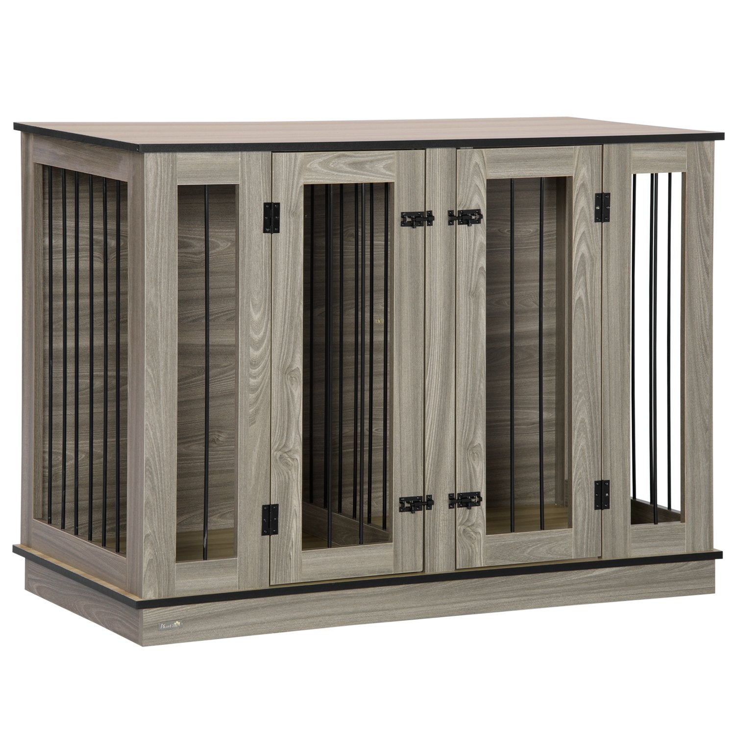 Hondenbench met verdeler, donker walnoot & eiken, 120x60x88,5 cm