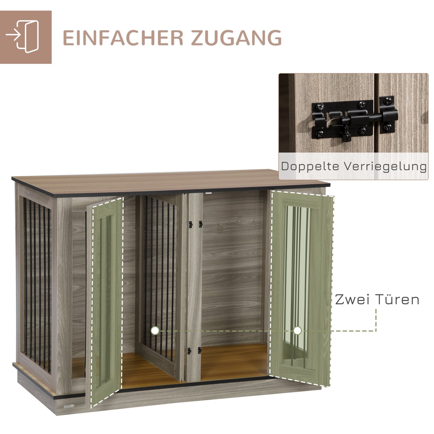 Hondenbench met verdeler, donker walnoot & eiken, 120x60x88,5 cm