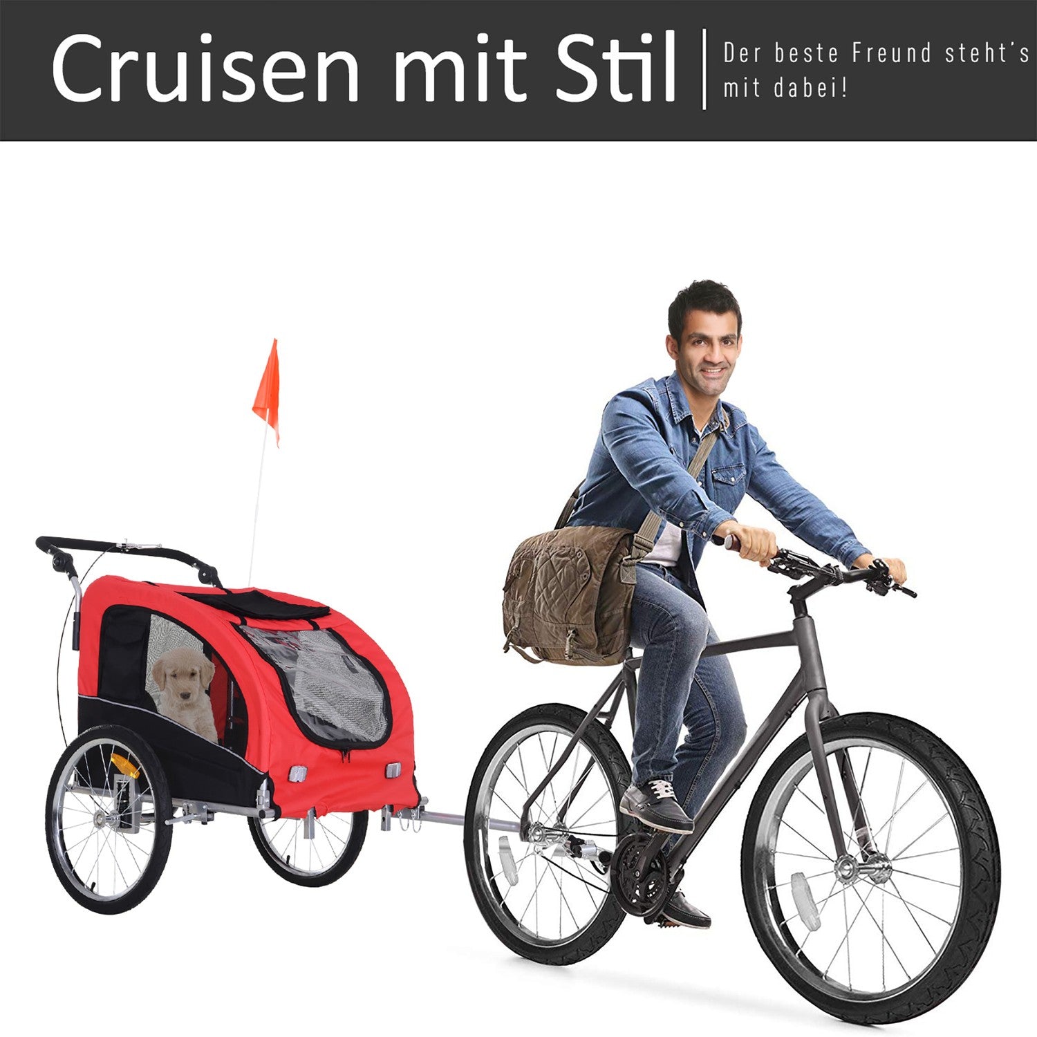 Hondenfietskar – Rood & Zwart, 155 x 83 x 108 cm