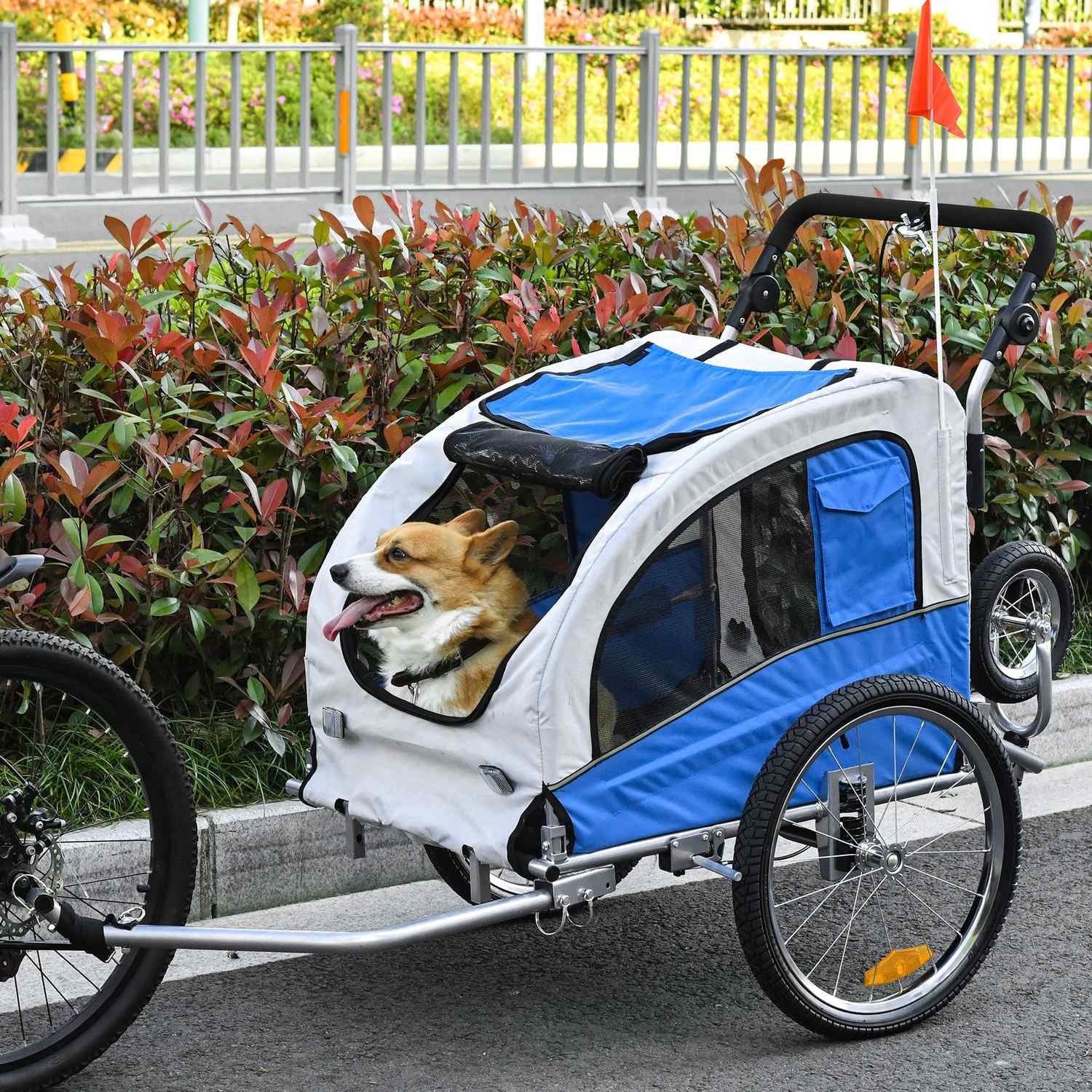 Hondfietskar en joggingkar, blauw/grijs, 155 x 83 x 108 cm