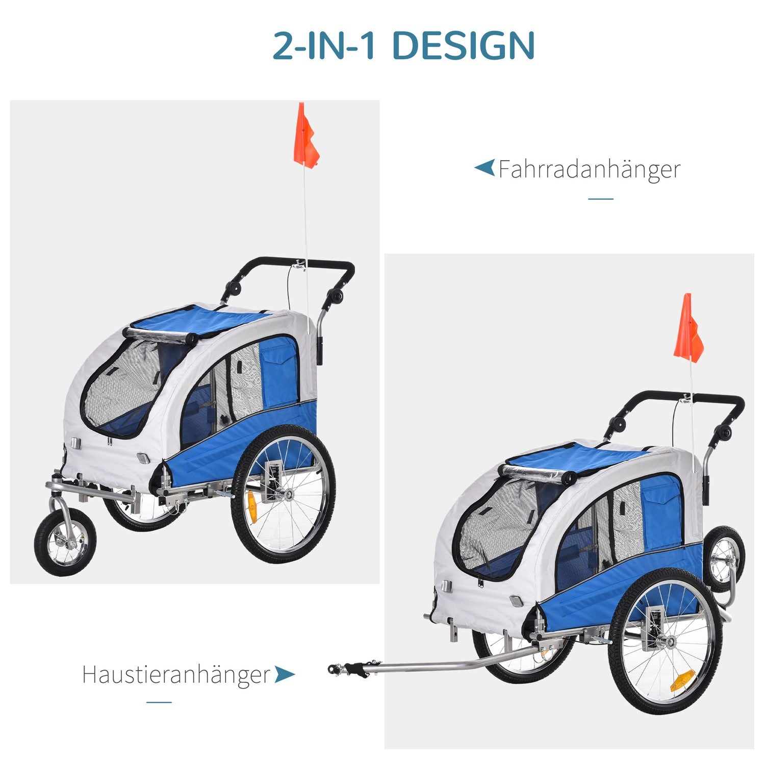 Hondfietskar en joggingkar, blauw/grijs, 155 x 83 x 108 cm