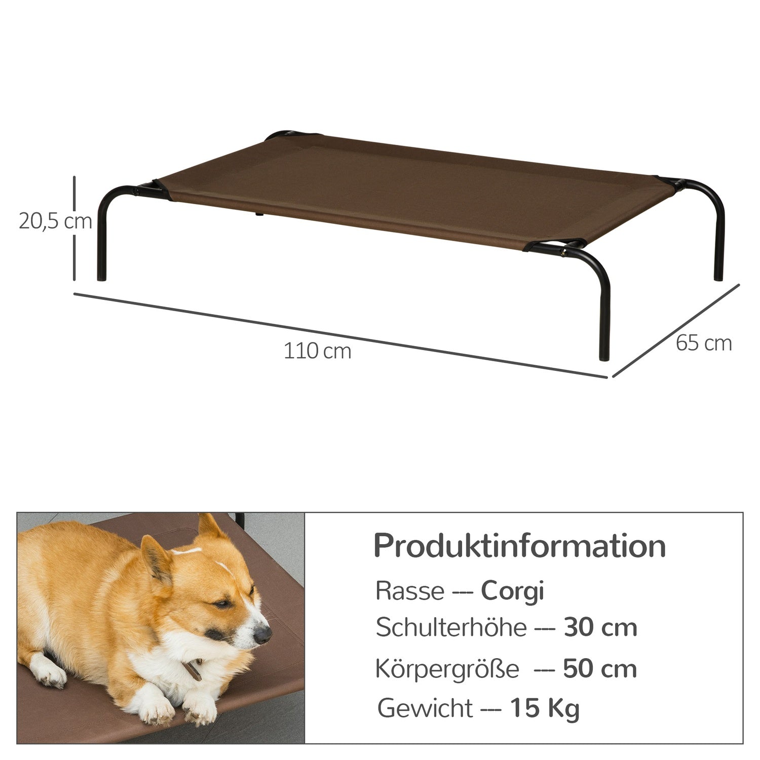 Buitenbed voor honden en katten met reserveovertrek, 110x68x20 cm