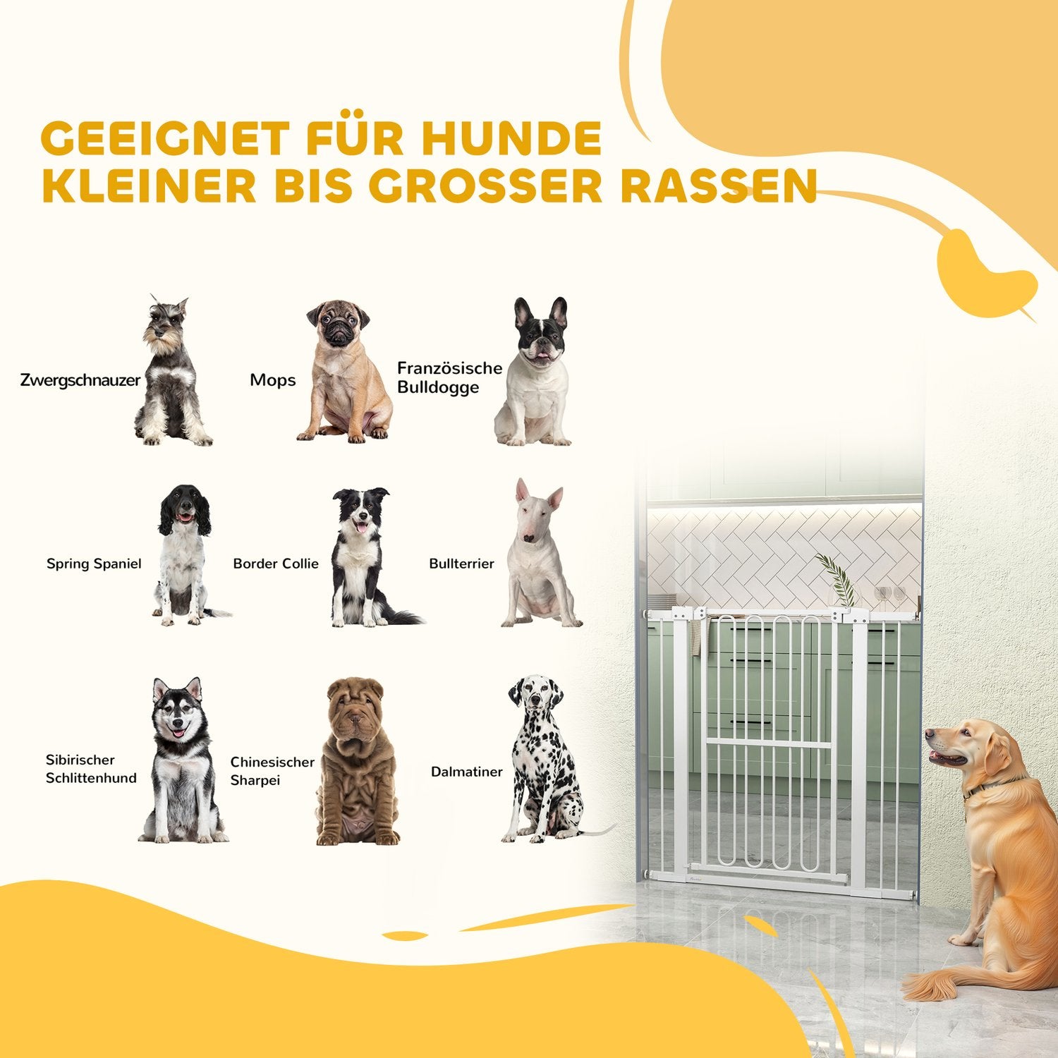 Hundskyddsgrind i vit stål – 76-104 cm, ingen borrinstallation