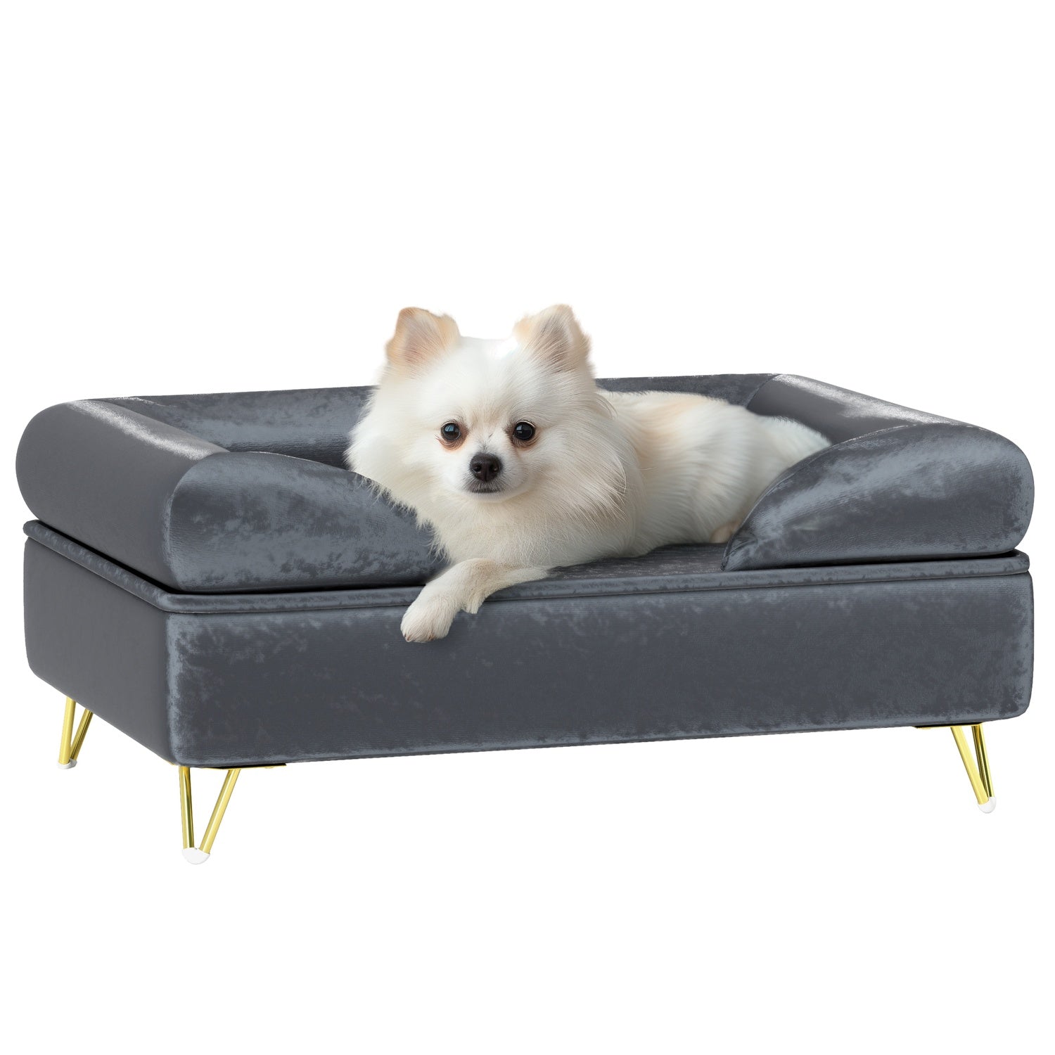 Hondensofa van fluweel, Grijs, opvouwbaar, 76x53,5x34cm