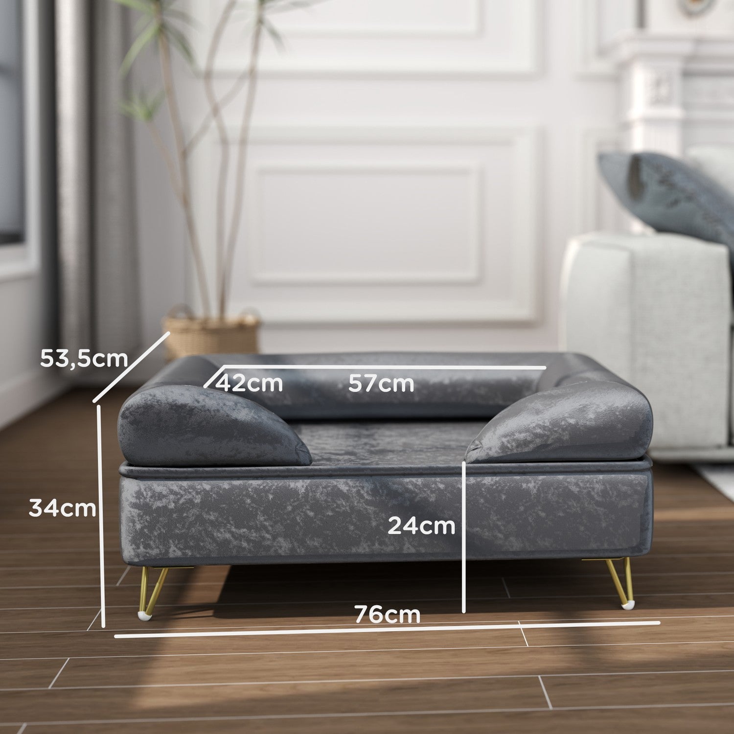 Hondensofa van fluweel, Grijs, opvouwbaar, 76x53,5x34cm