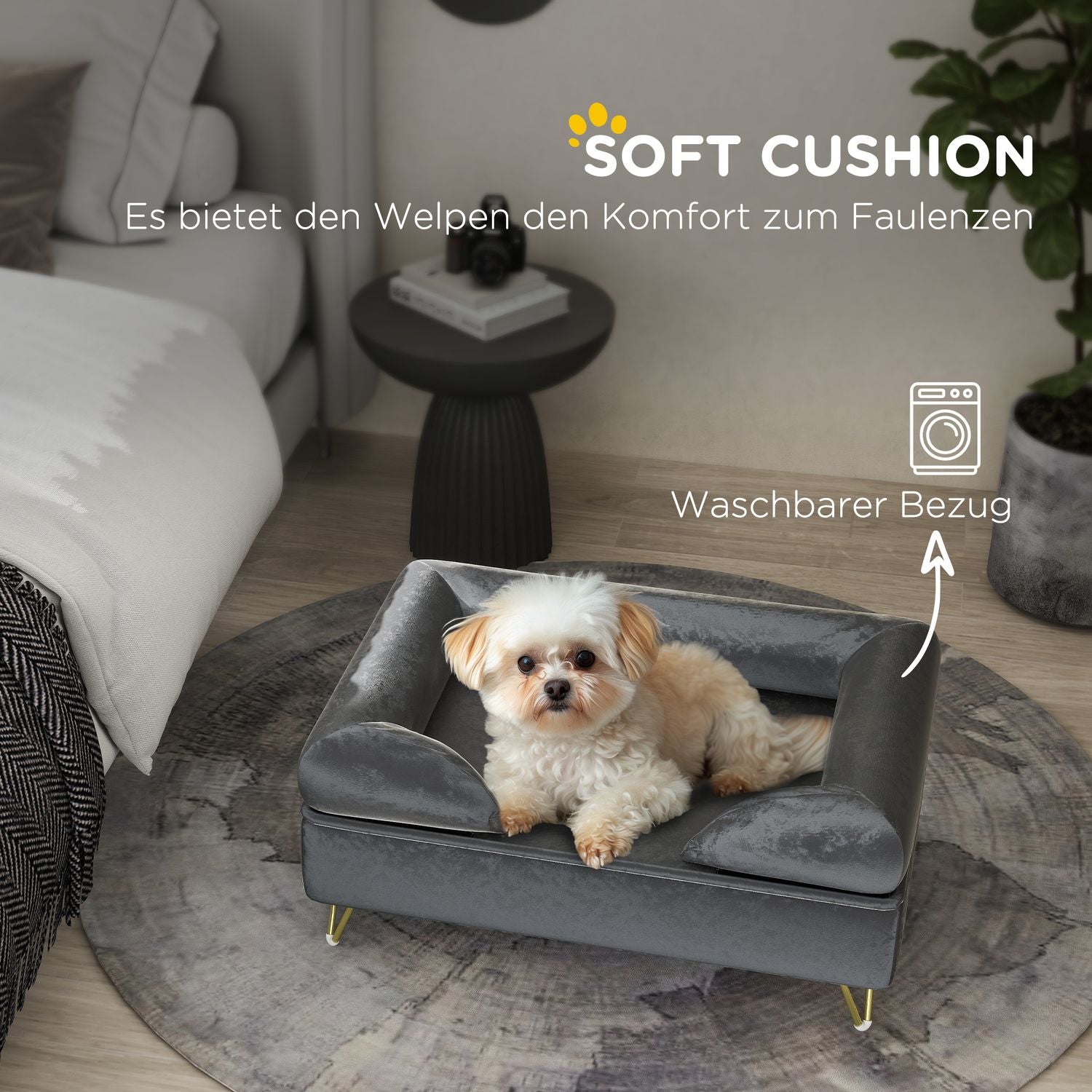 Hondensofa van fluweel, Grijs, opvouwbaar, 76x53,5x34cm