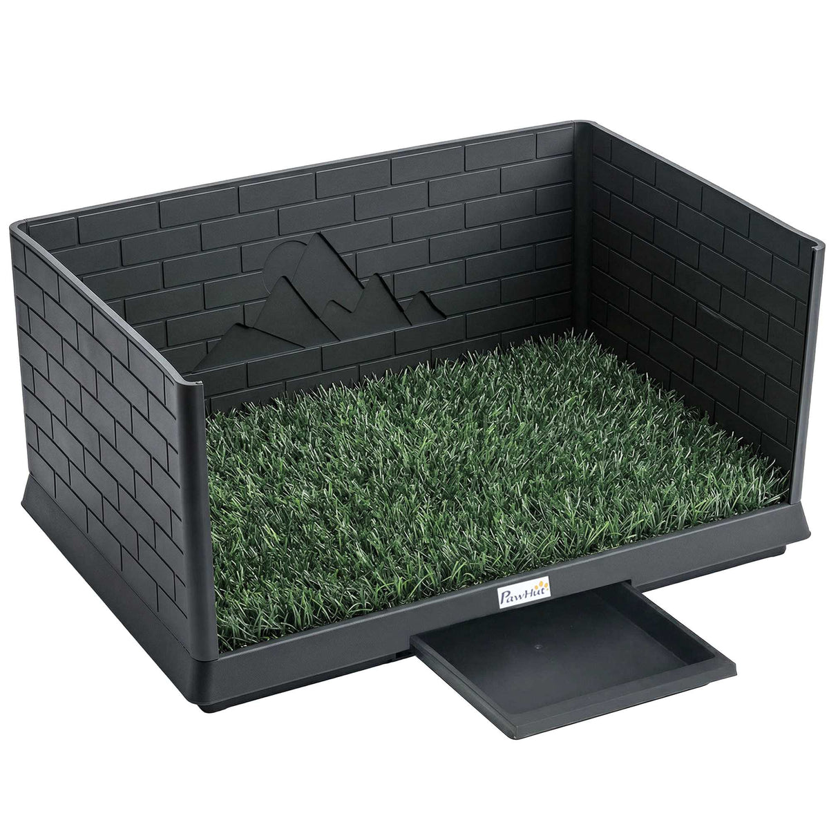 Hondentoilet met kunstgras, hoge wanden, afvoer, 75 x 51 cm