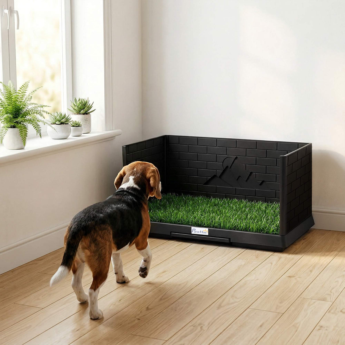 Hondentoilet met kunstgras, hoge wanden, afvoer, 75 x 51 cm