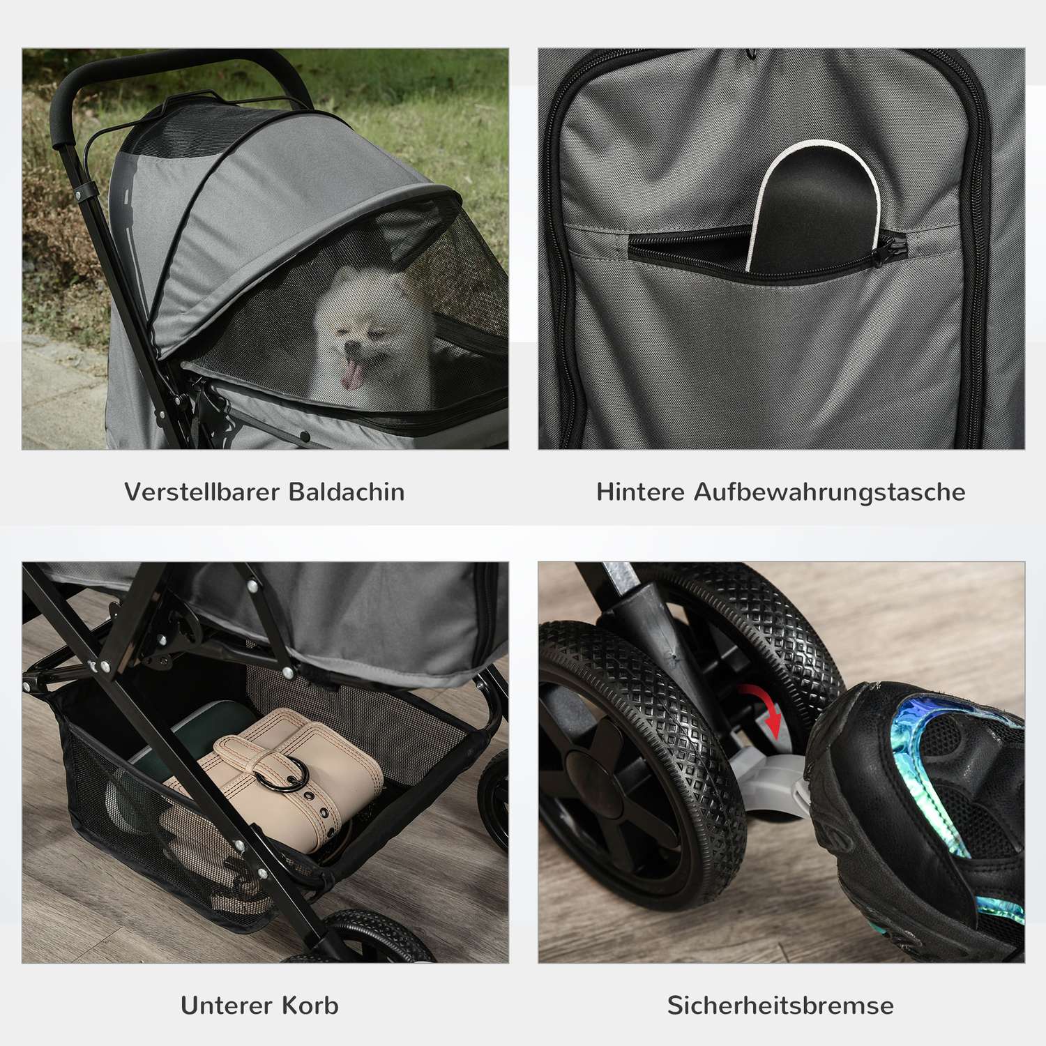 Hondenbuggy, Huisdierbuggy voor kleine huisdieren, donkergrijs Oxford 76,5 cm