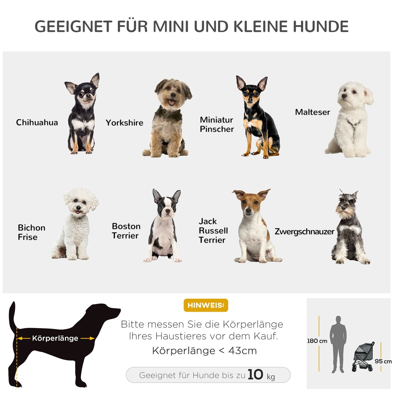 Hondenbuggy, Huisdierbuggy voor kleine huisdieren, donkergrijs Oxford 76,5 cm