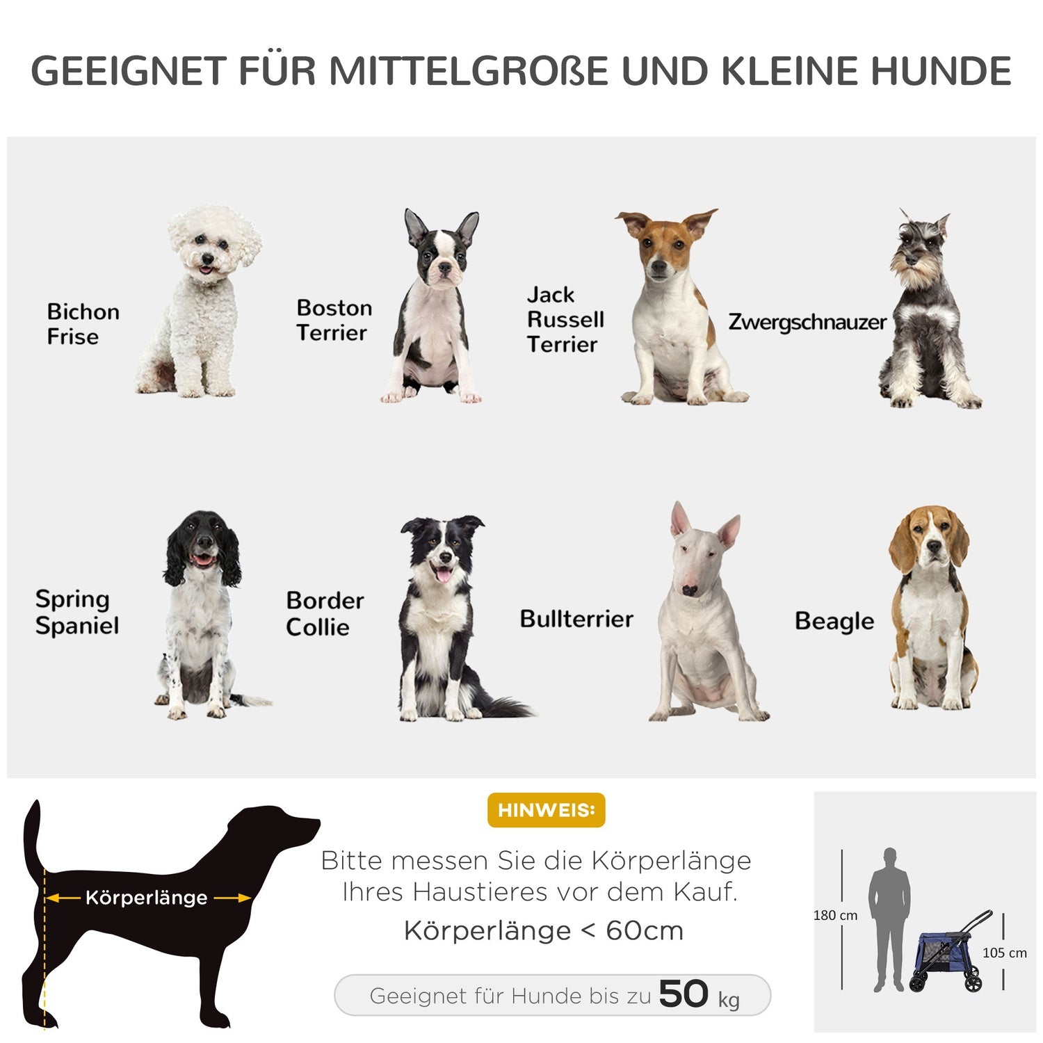 Hundebuggy mit Auflage, Netzfenster, für Hunde bis 20 kg