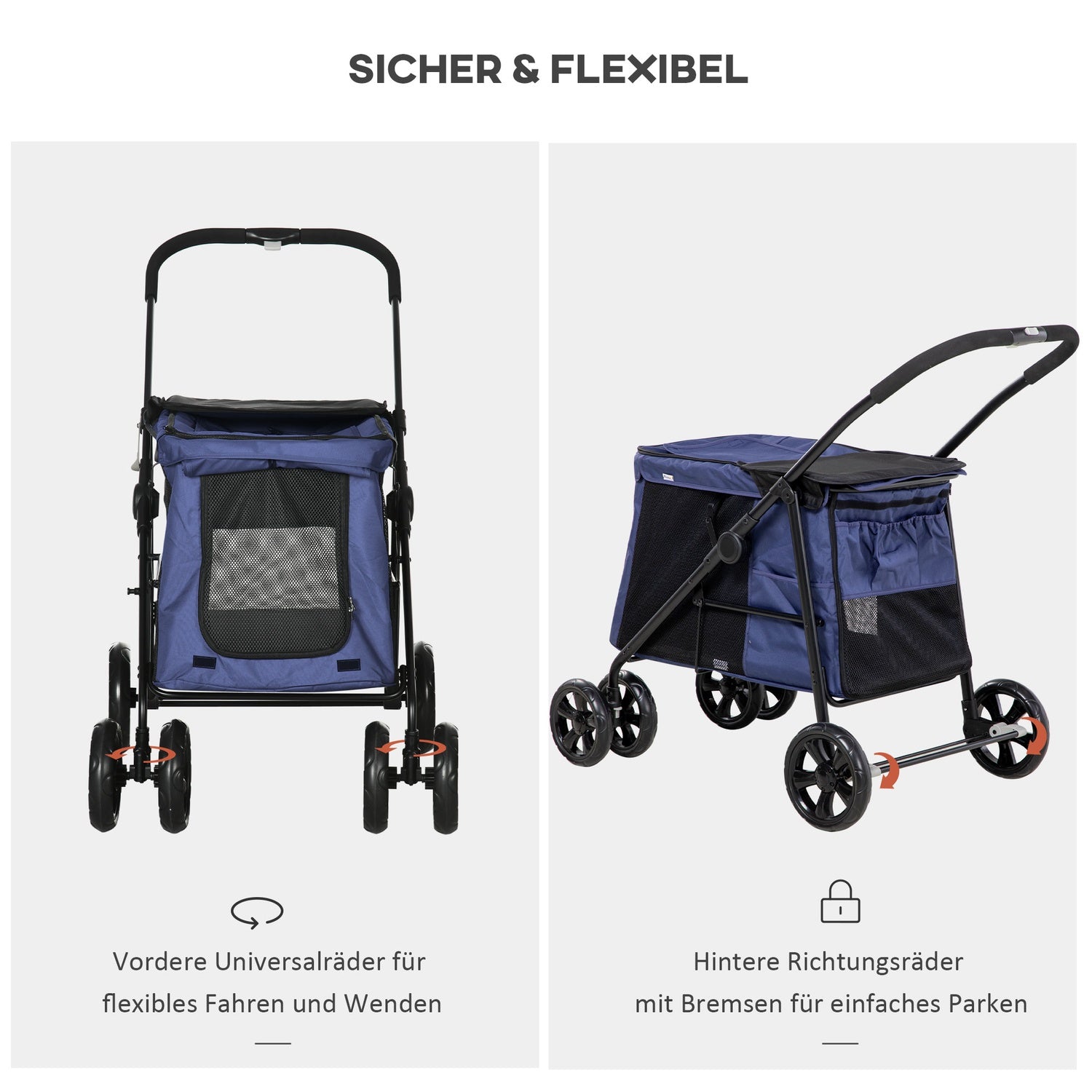 Hundebuggy mit Auflage, Netzfenster, für Hunde bis 20 kg