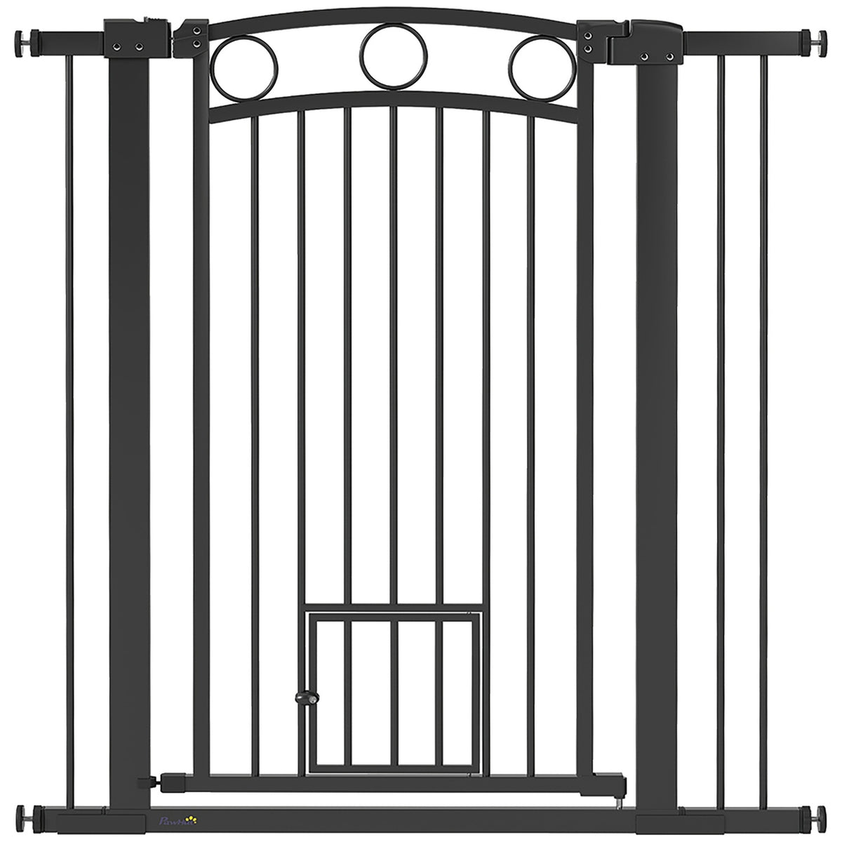 Huisdierenhek 106 cm, verstelbare breedte, kattenluik, zwart