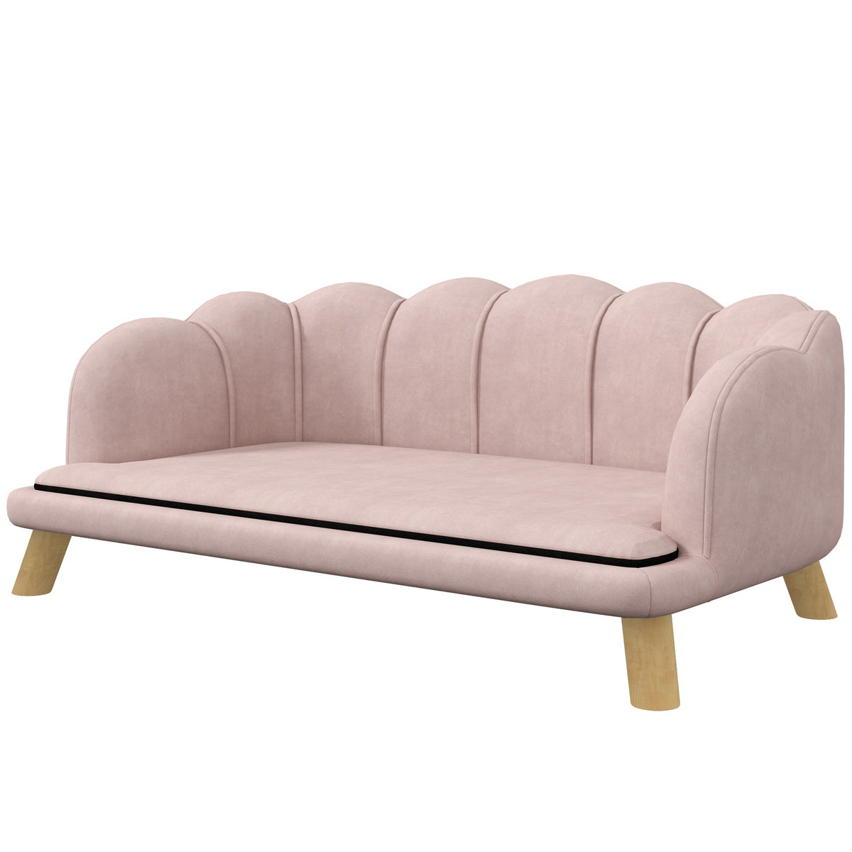 Huisdierenbank met wasbare hoes, houten poten – roze
