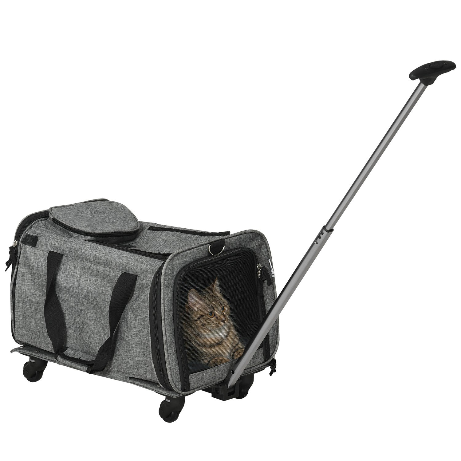 Dierenvervoerswagen – 3-in-1, telescopische handgreep, grijs