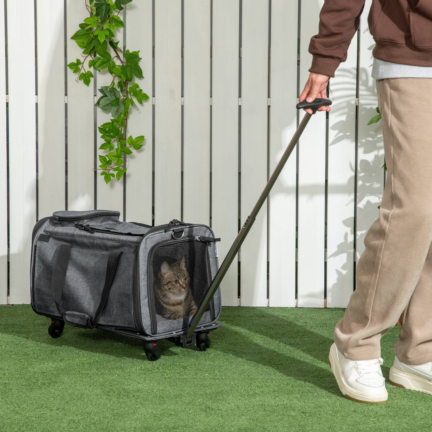 Dierenvervoerswagen – 3-in-1, telescopische handgreep, grijs