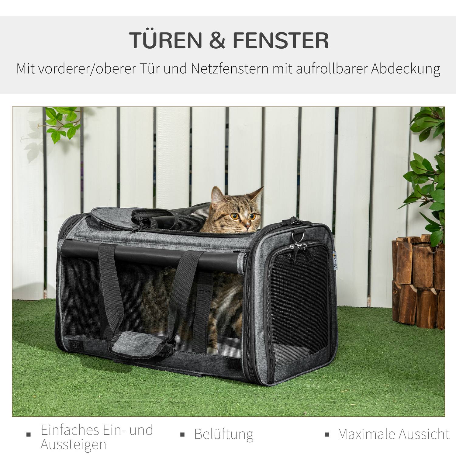 Dierenvervoerswagen – 3-in-1, telescopische handgreep, grijs