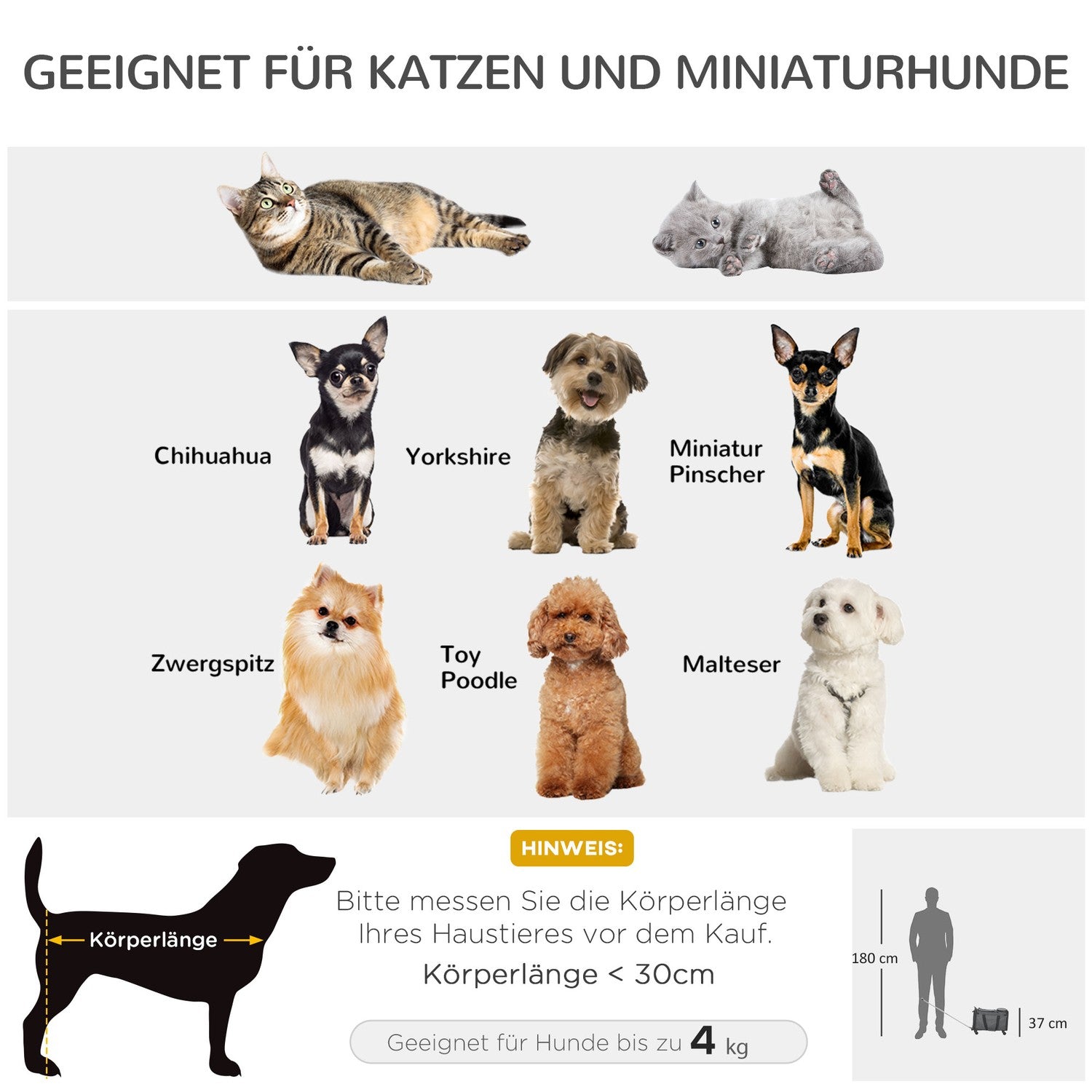 Dierenvervoerswagen – 3-in-1, telescopische handgreep, grijs