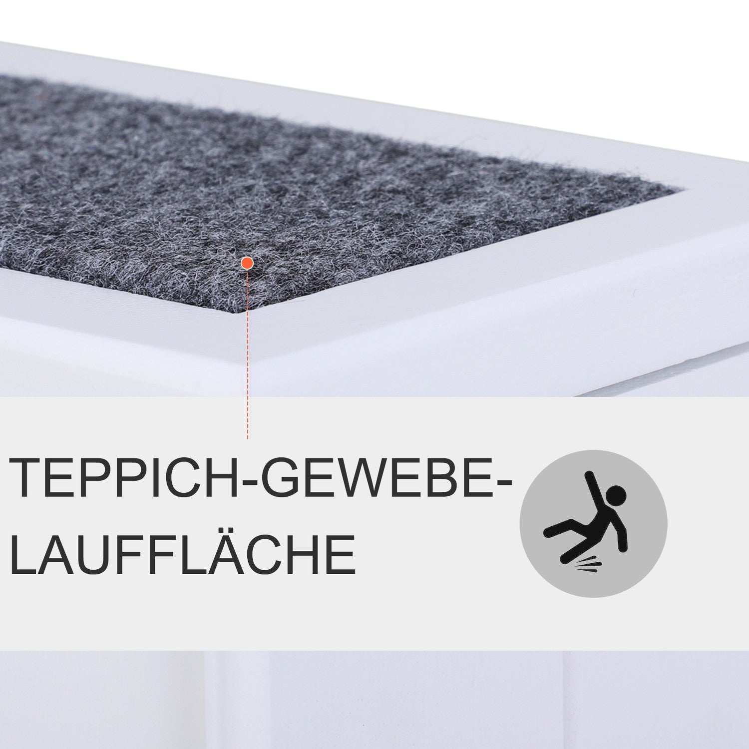 Huisdierentrap met tapijt & opbergruimte, grenen, wit