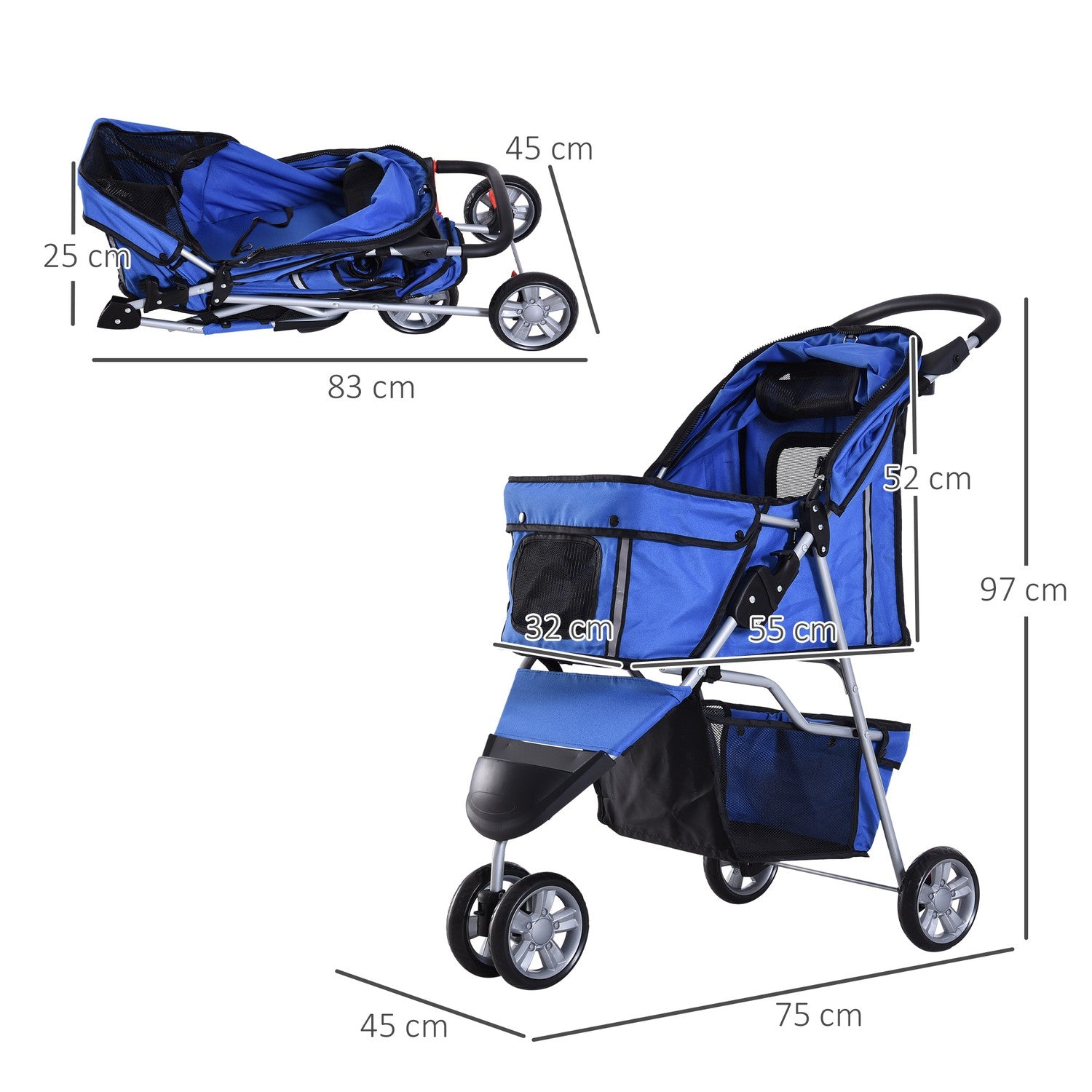 Huisdierenwagen voor honden en katten, veelkleurig blauw