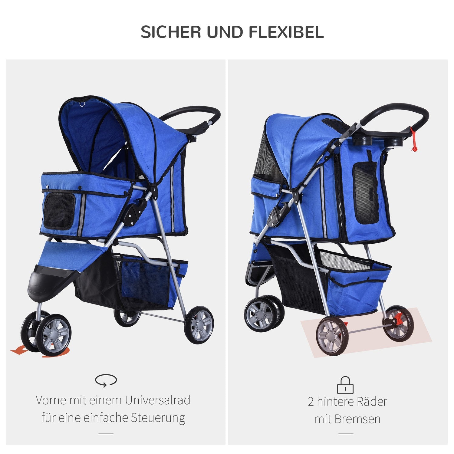 Huisdierenwagen voor honden en katten, veelkleurig blauw