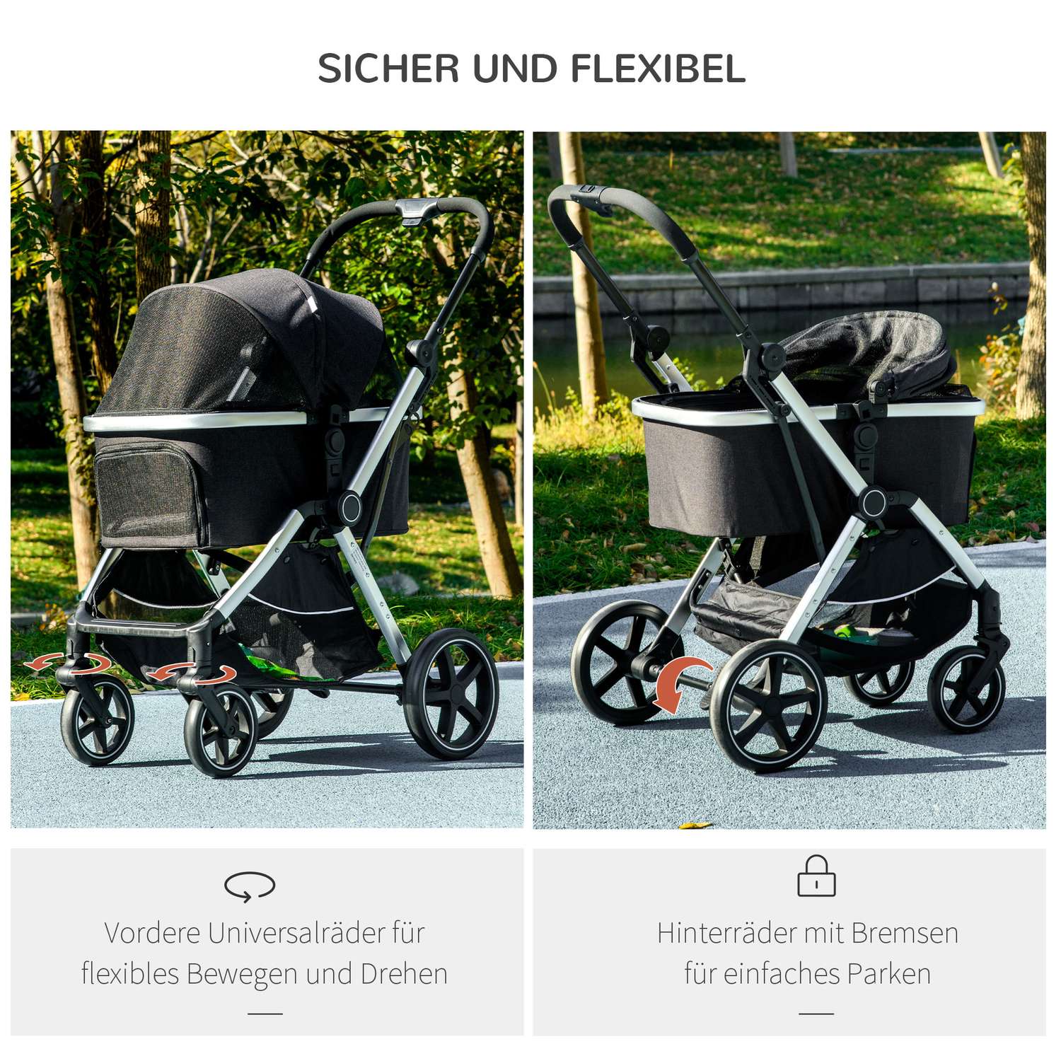 Huisdierenwagen honden-/kattenbuggy, veiligheidsriem, regenhoes