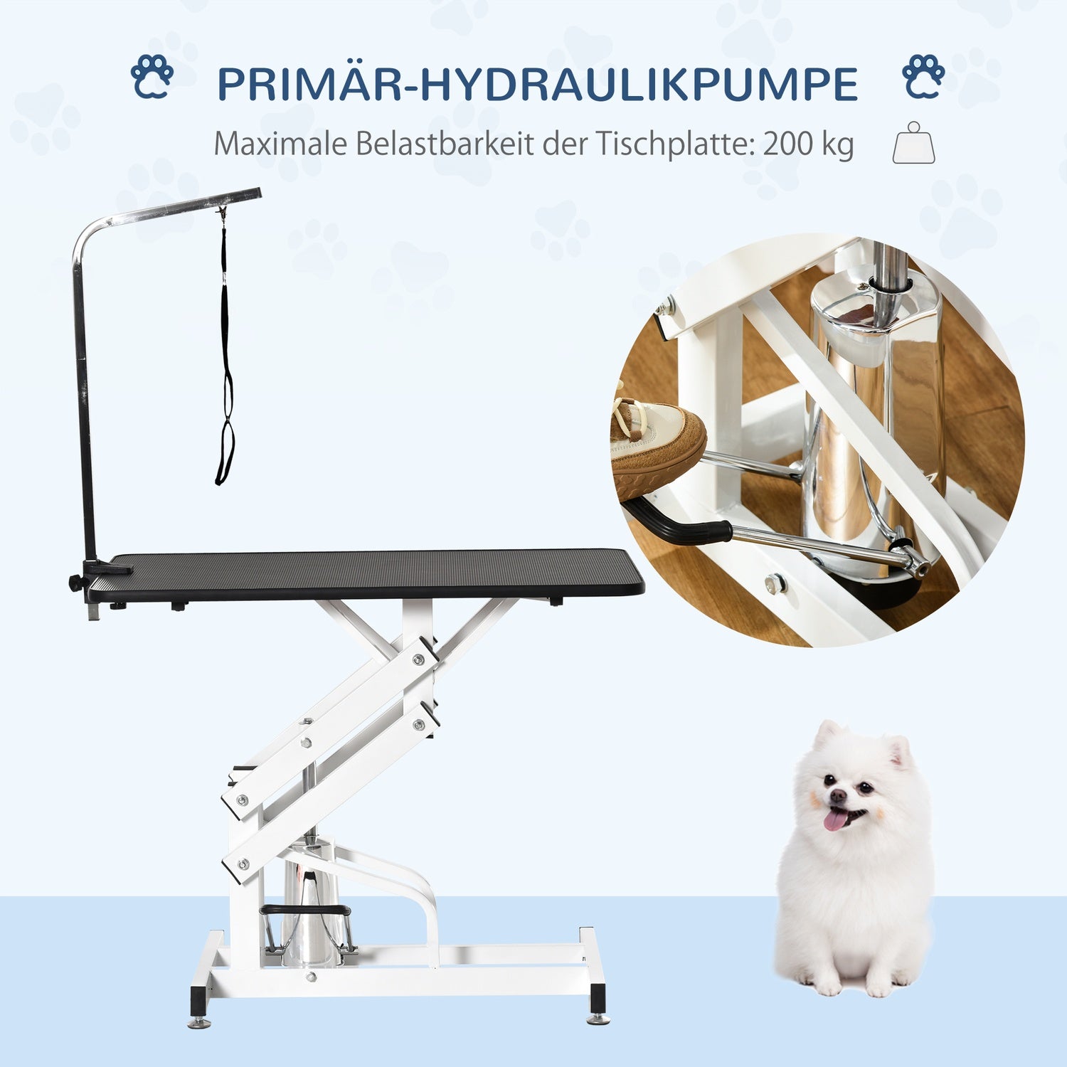Hydraulische hondentrimtafel met trimbeugel