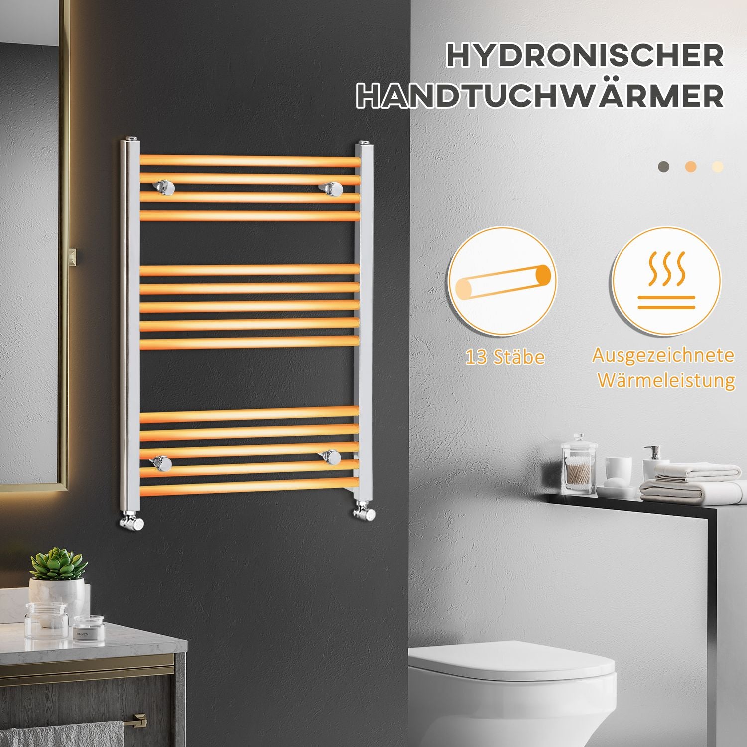 Hydronische handdoekkoeler, 14 staven koolstofstaal, 600x800 mm