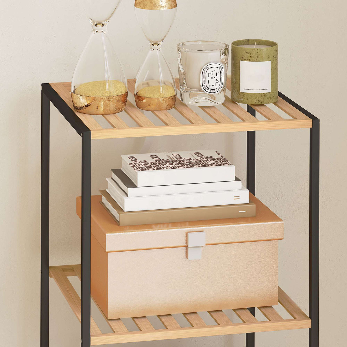 Bamboe-stalen rek, 4 niveaus, 36,5 x 33 x 110 cm