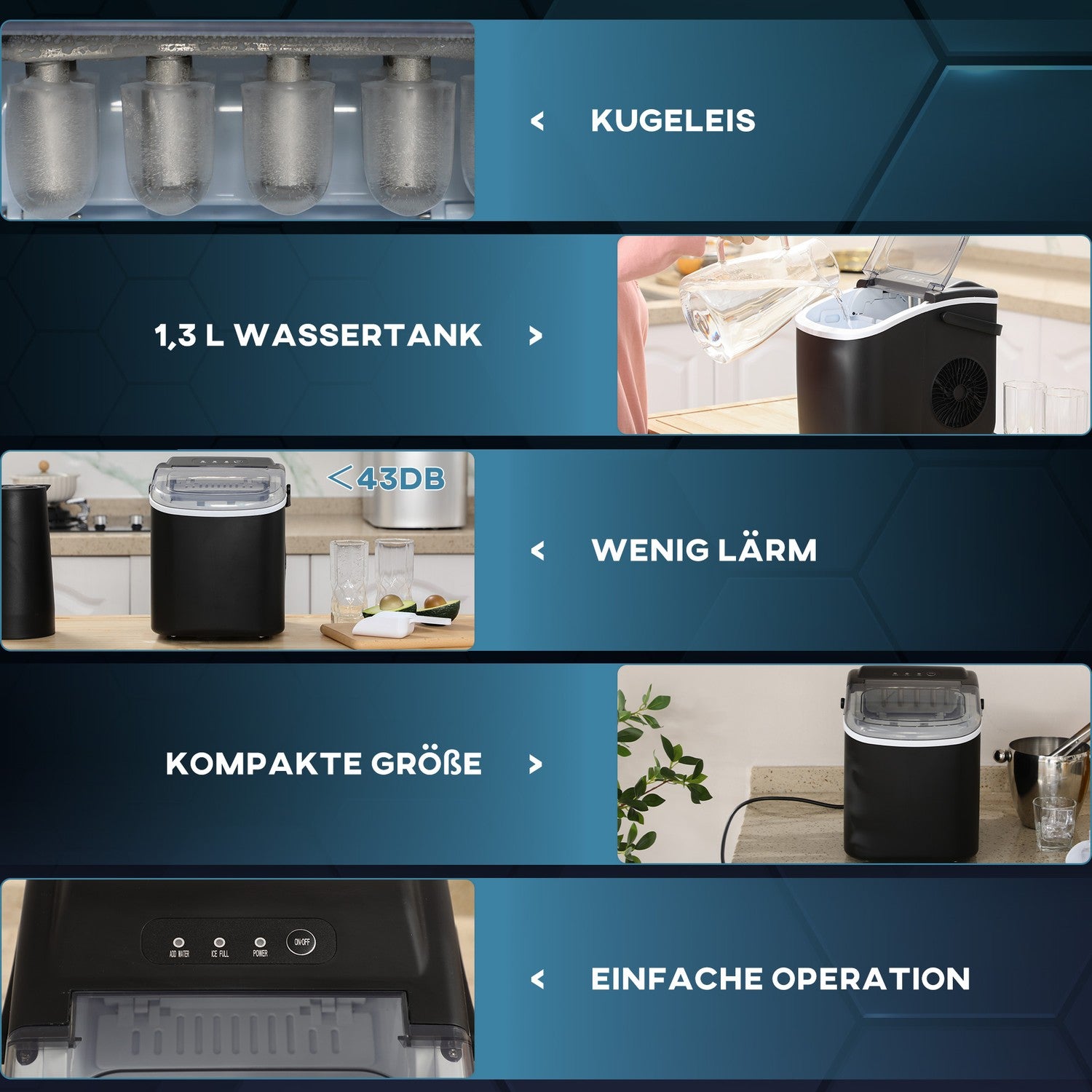 IJsblokjesmachine, 9 blokjes in 6-12 min, 12 kg/dag, zwart