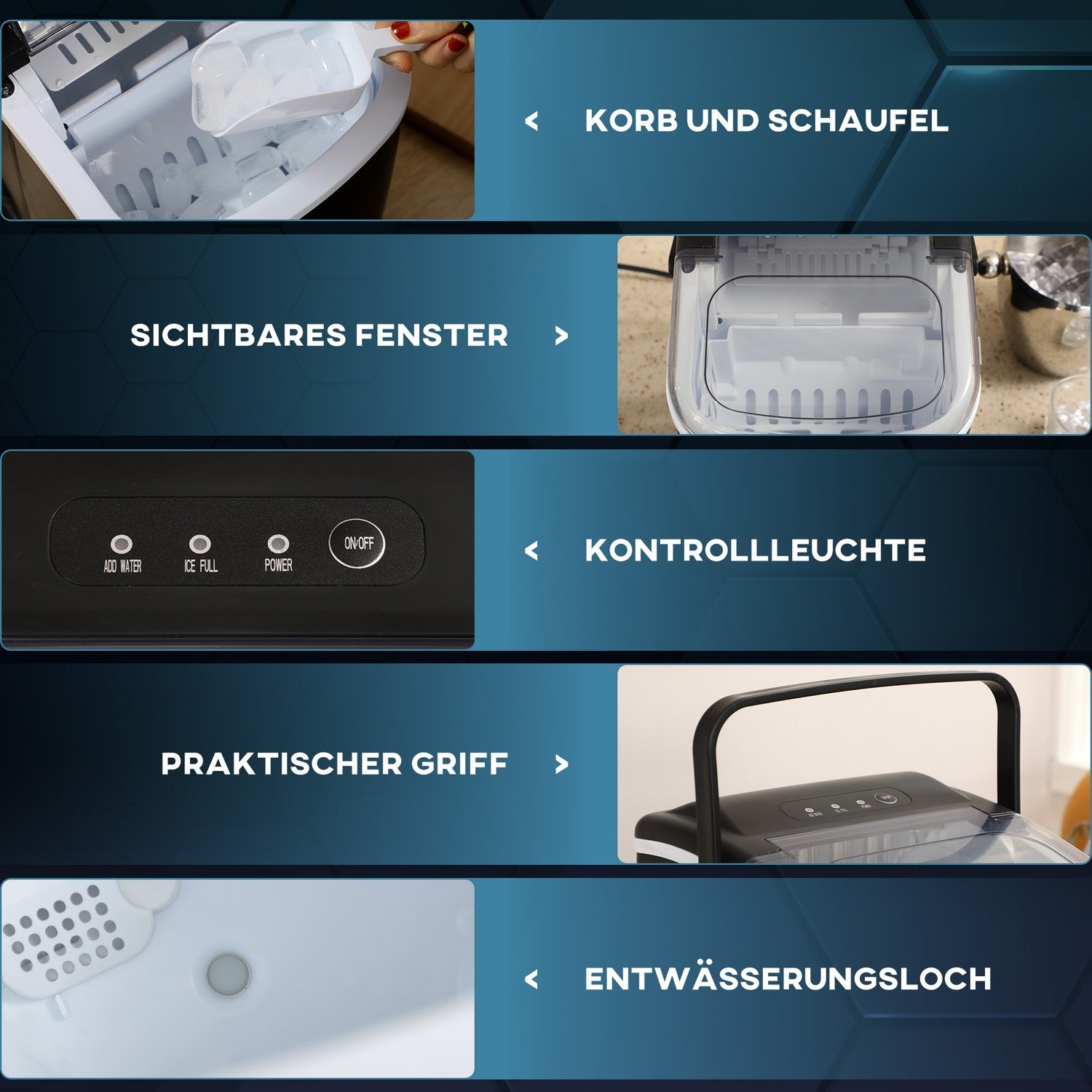 IJsblokjesmachine, 9 blokjes in 6-12 min, 12 kg/dag, zwart
