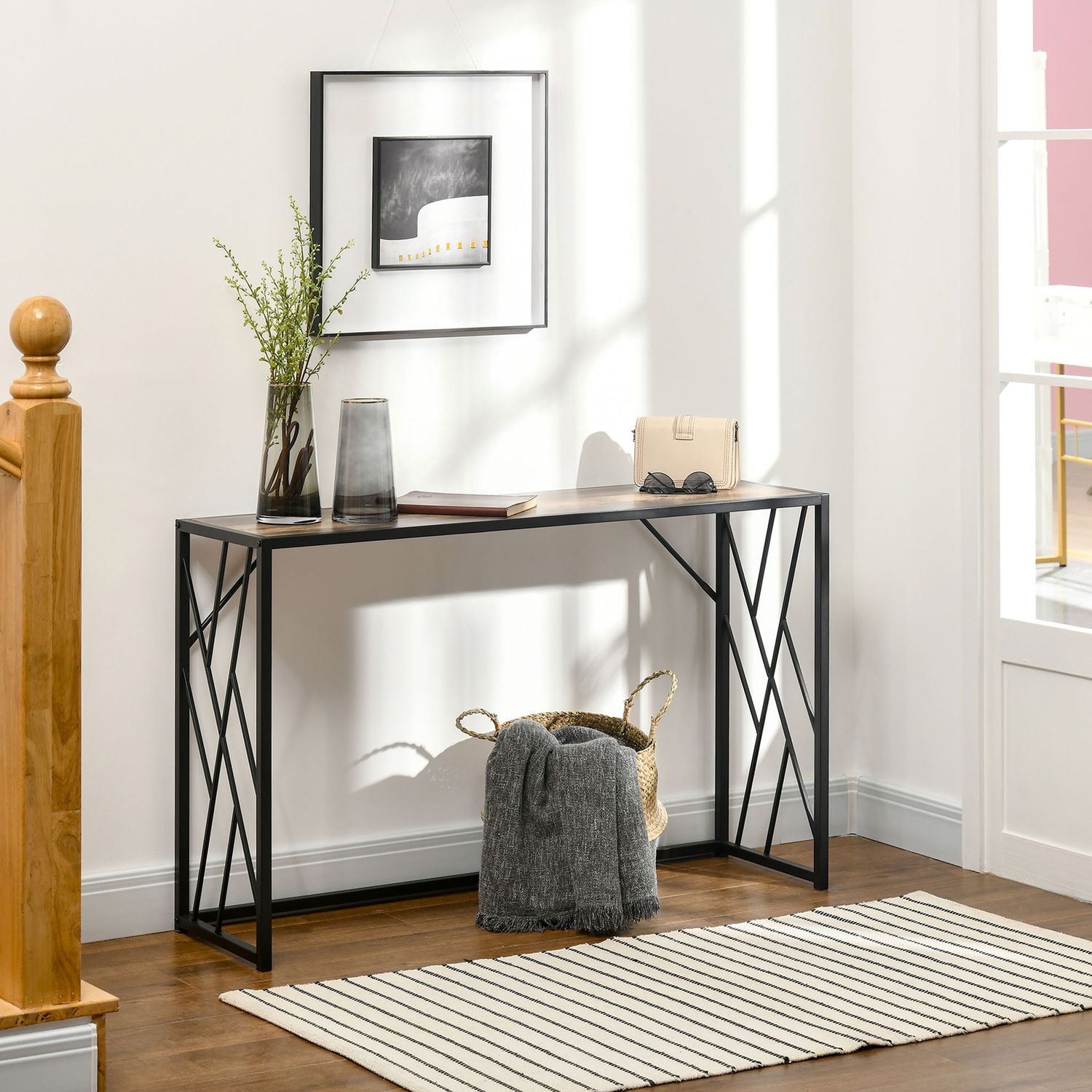Industriële sidetable, stalen poten, 120x35x75 cm, bruin