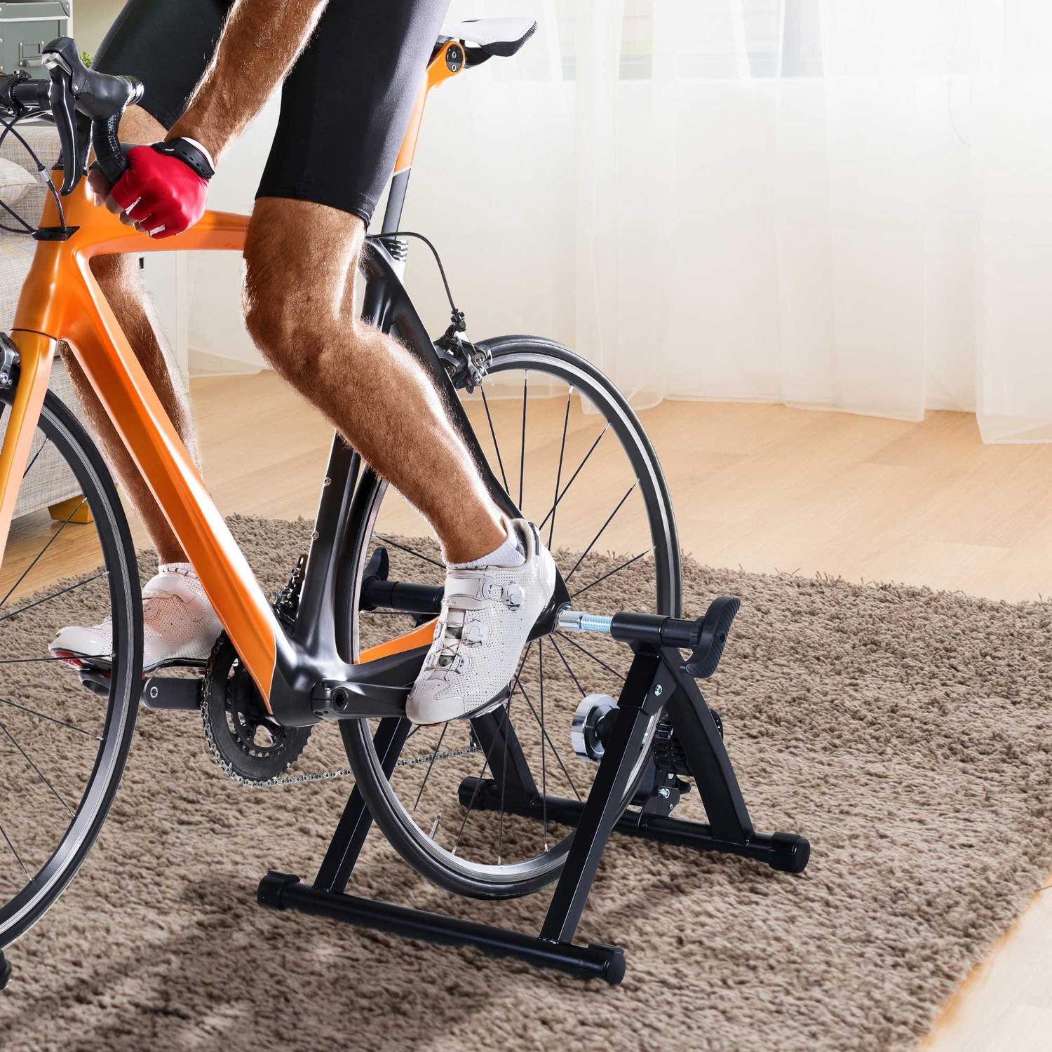 Opvouwbare indoor fietstrainer met magnetische weerstand