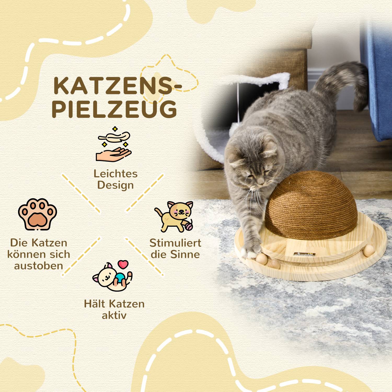 Interactief kattenspeeltje – krabplank en knikkerbaan