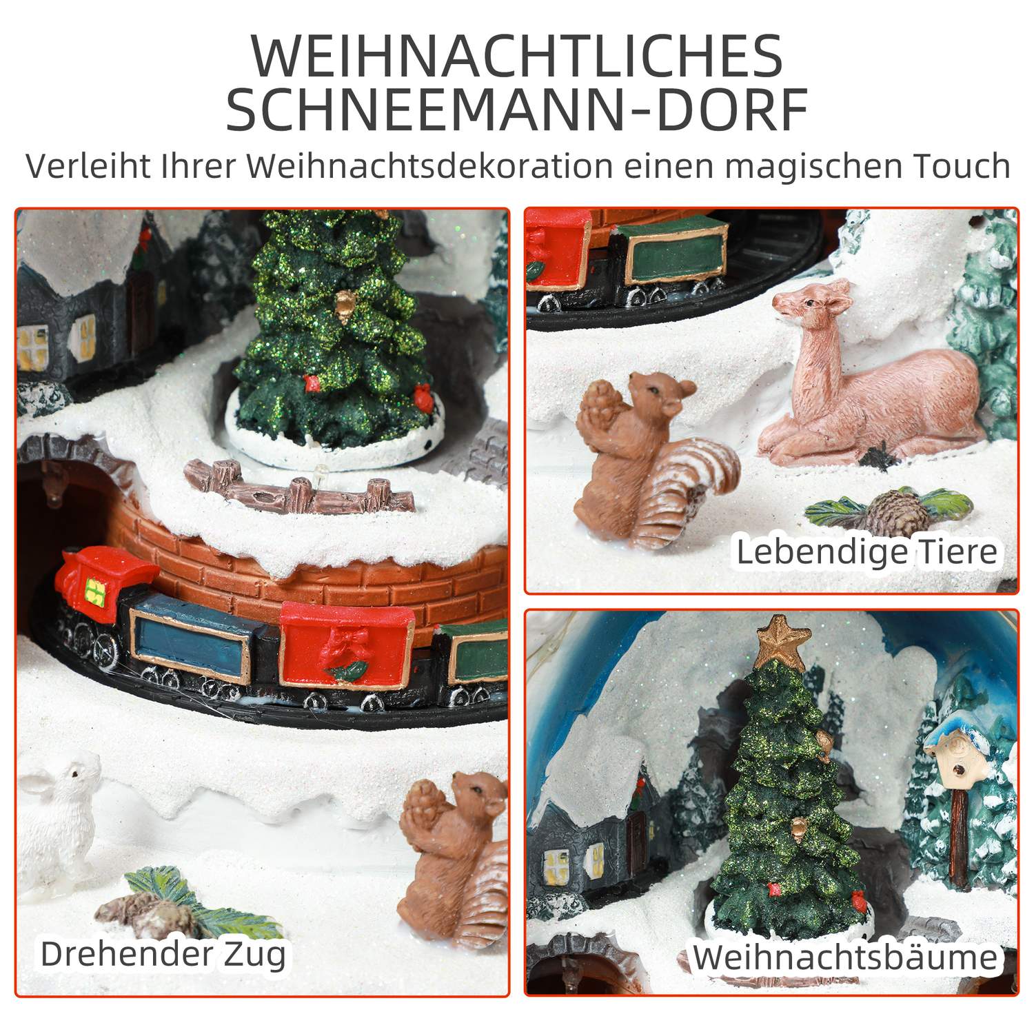 Kerstdorp met LED-verlichting, muziek en trein