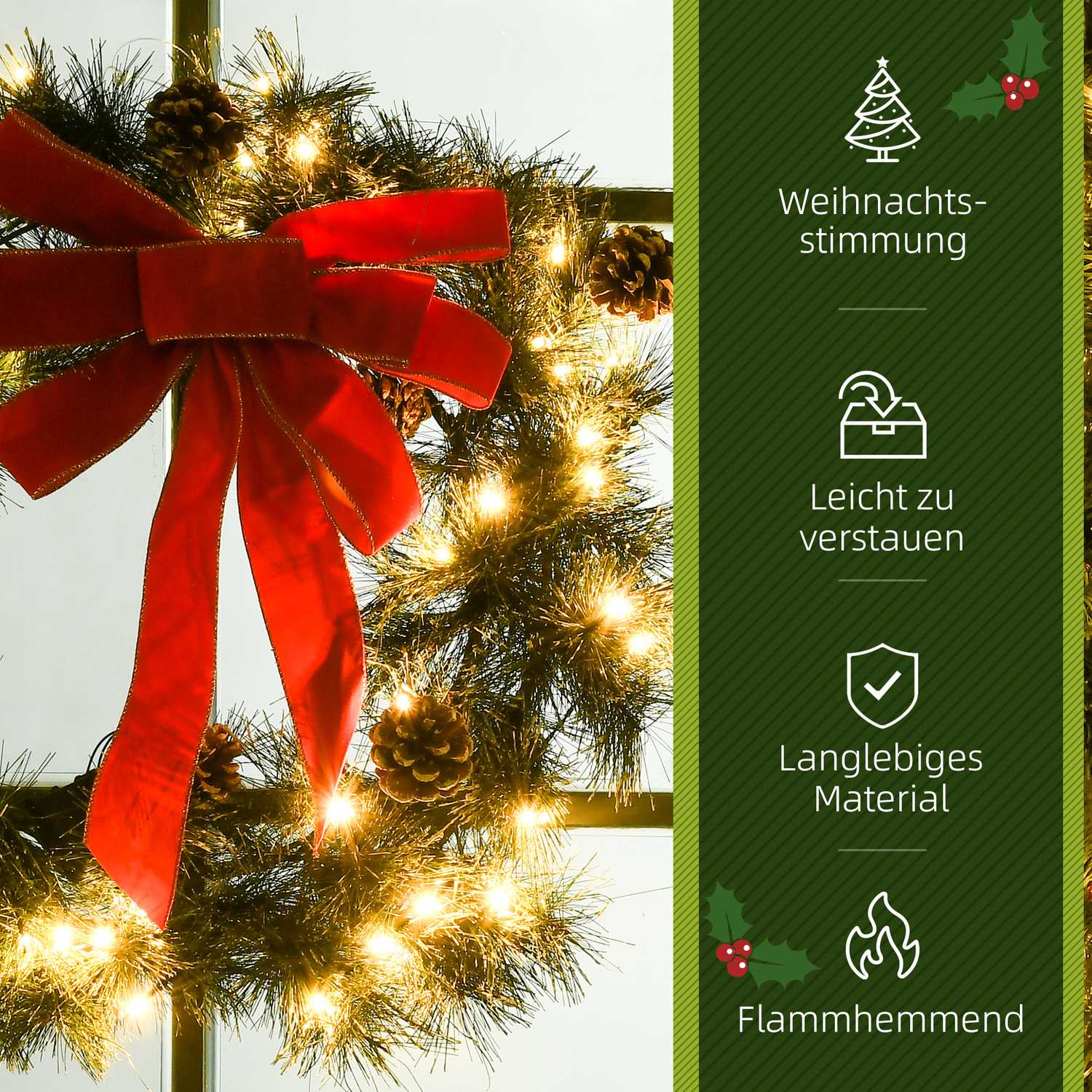 Kerstslinger, 60cm, groen, ophangoog
