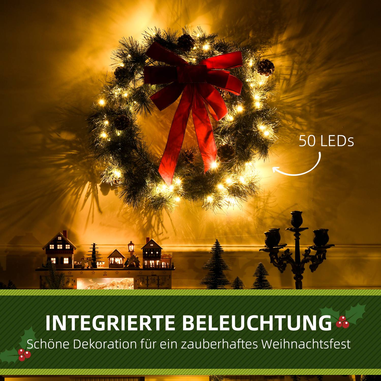 Kerstslinger, 60cm, groen, ophangoog
