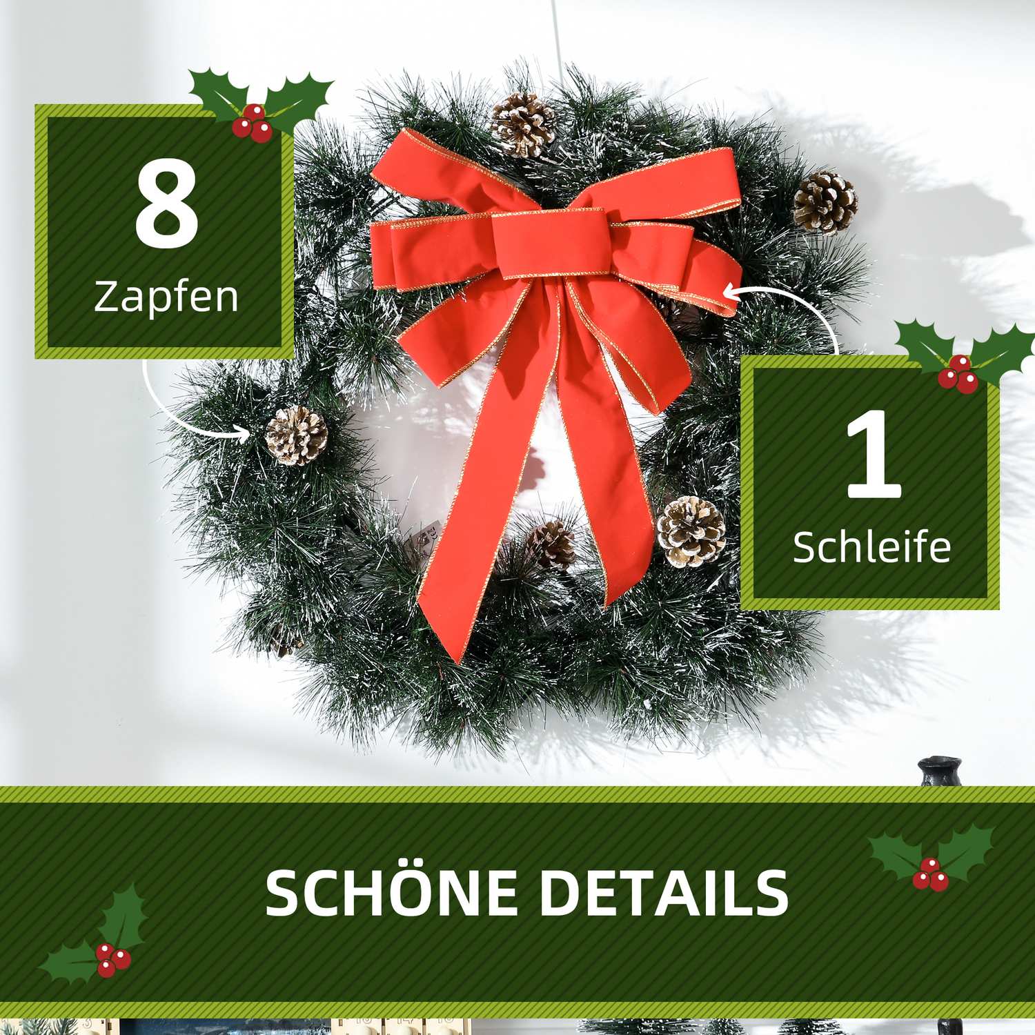 Kerstslinger, 60cm, groen, ophangoog