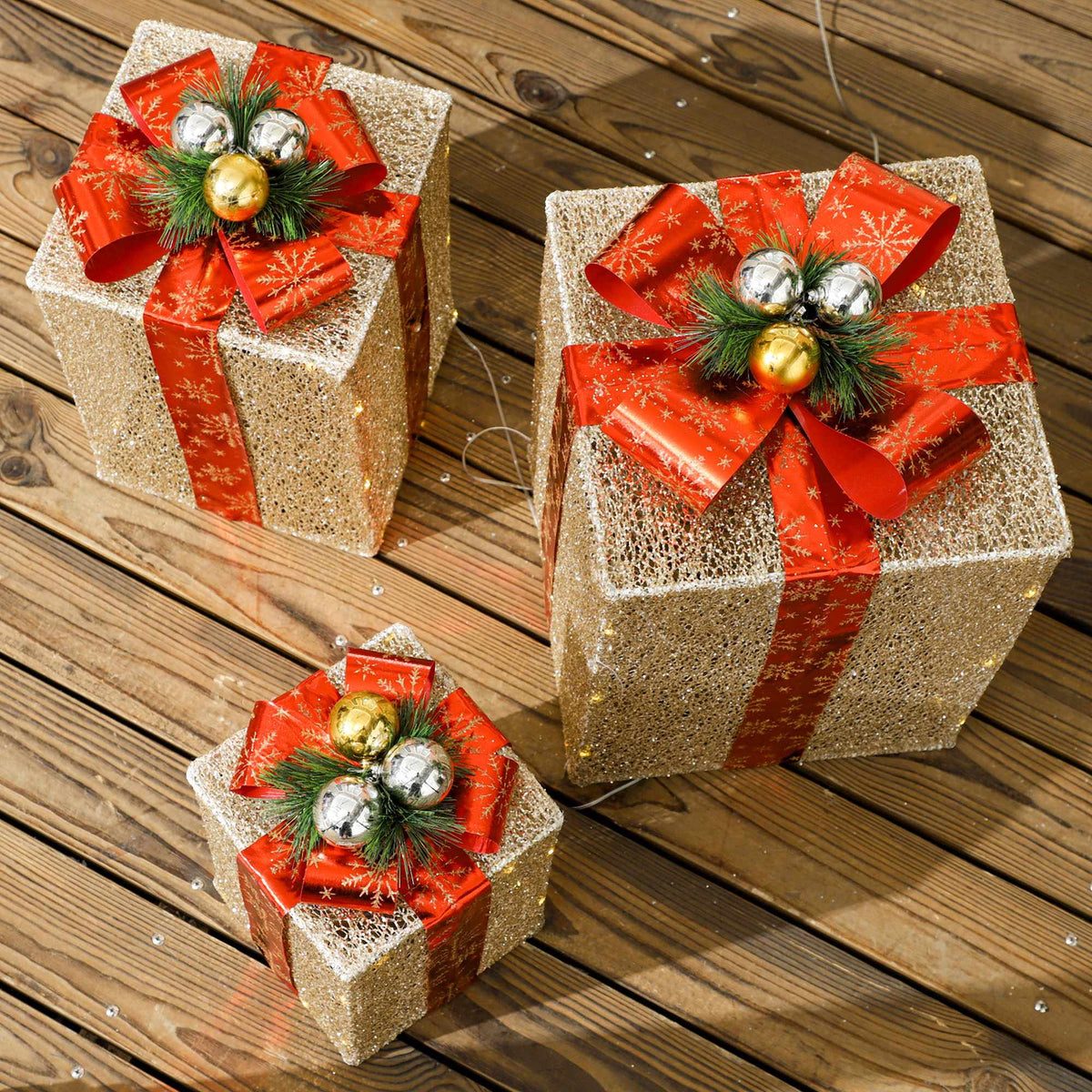 Kerstverlichtingsset, 3-delig, 58 leds, goud