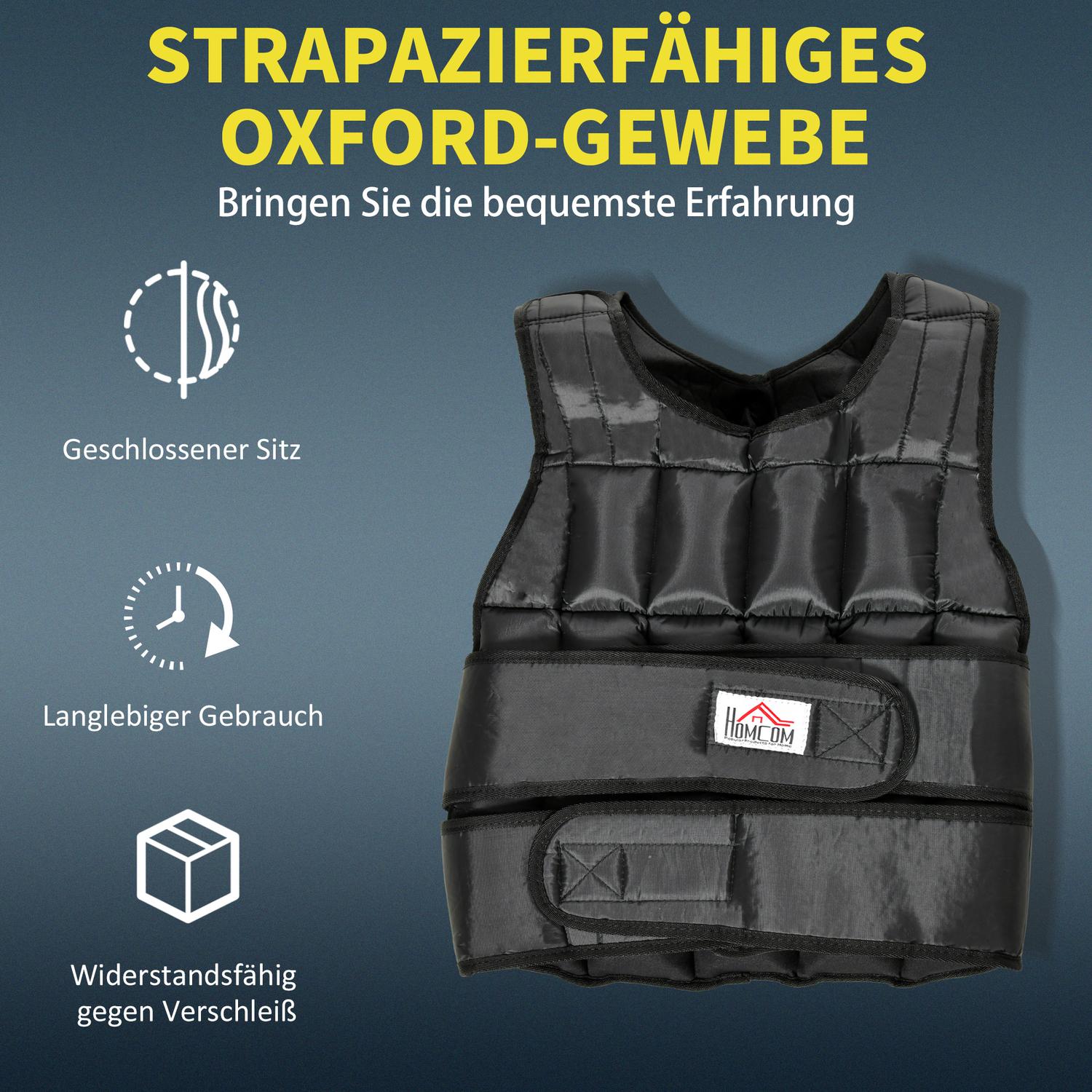 Gilet zavorrato regolabile 30 kg per allenamento di forza, nero