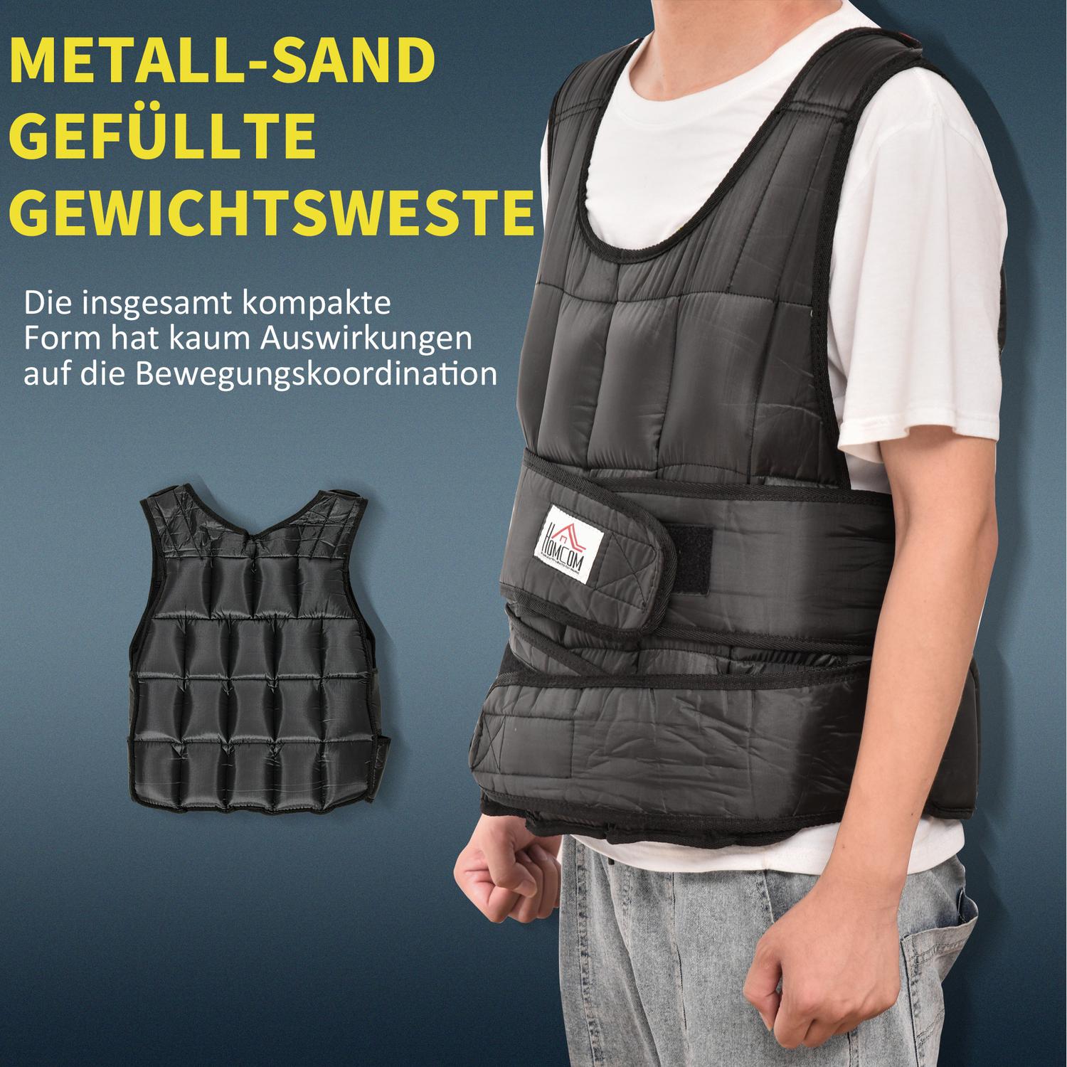 Gilet zavorrato regolabile 30 kg per allenamento di forza, nero