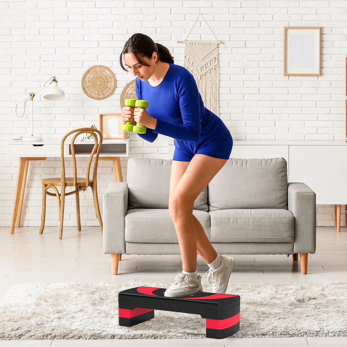 Verstelbare aerobic stepper – 3 hoogtes voor fitness, rood