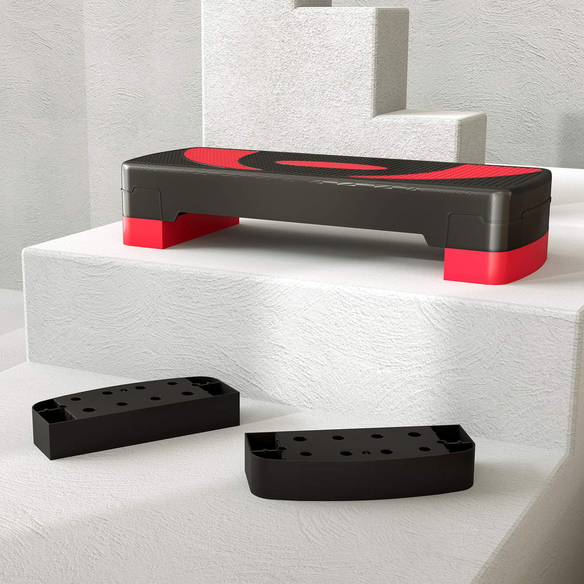 Verstelbare aerobic stepper – 3 hoogtes voor fitness, rood