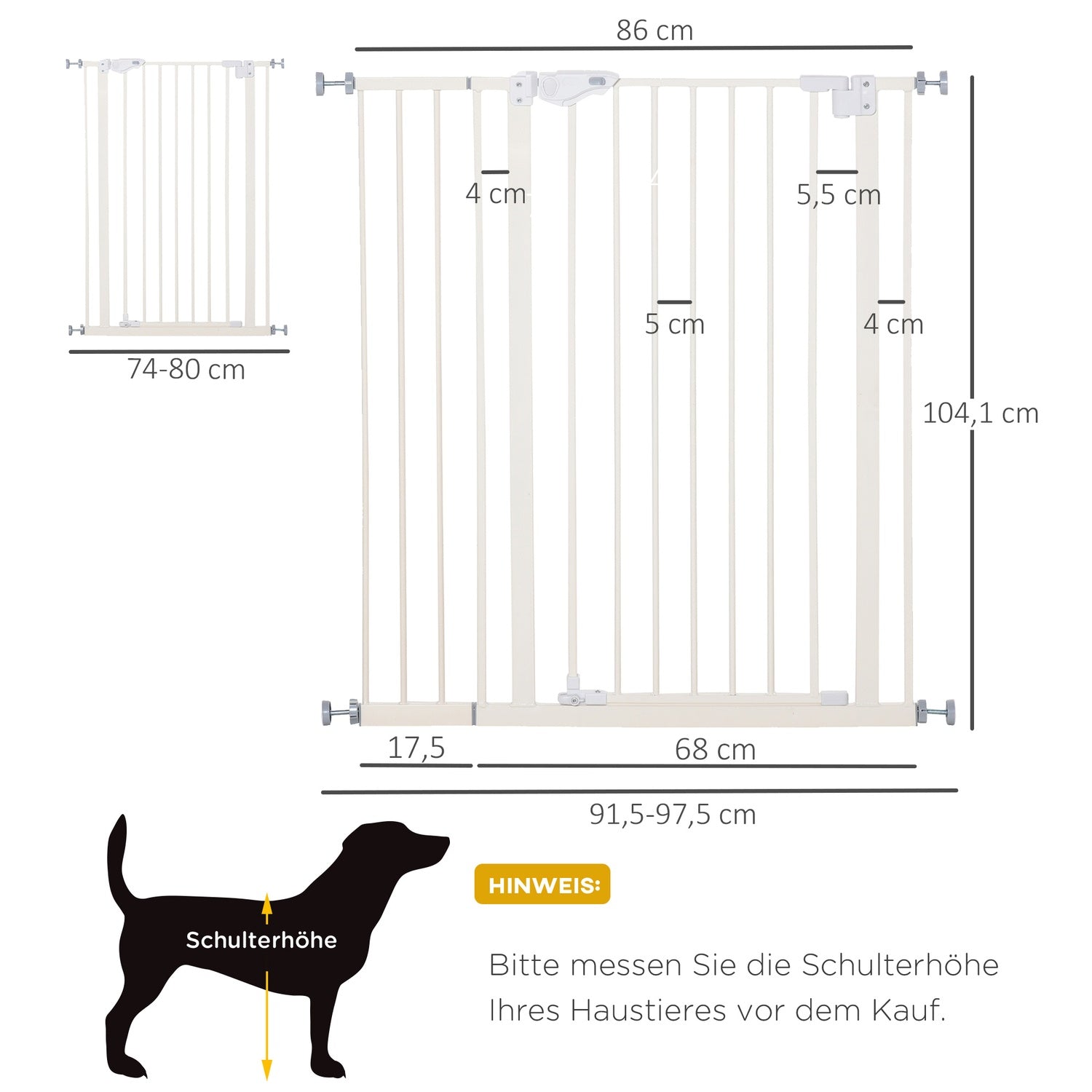Verstelbare Pet Safety Gate, Boorvrij, Dubbele Vergrendeling, 97,5-104,1 cm
