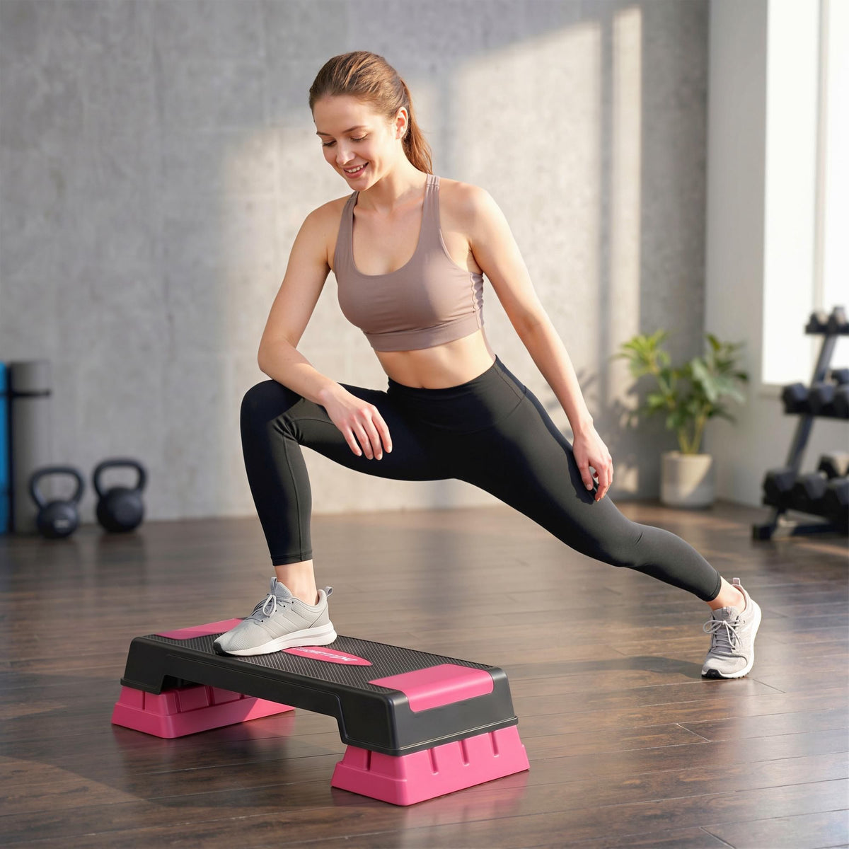 Verstelbaar aerobe stepplatform, 3 hoogtes, zwart/roze