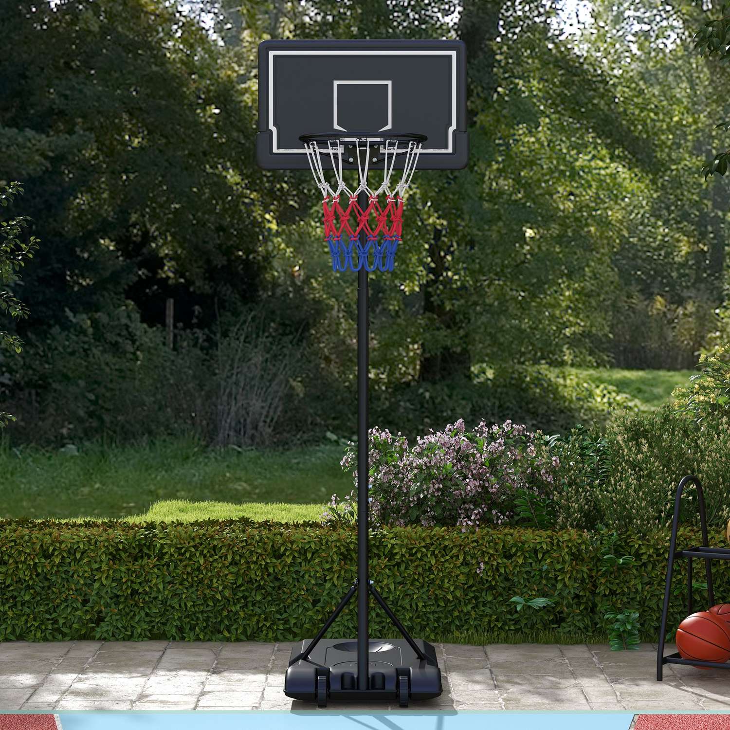 Verstelbare basketbalring met standaard en wielen, 220-250 cm