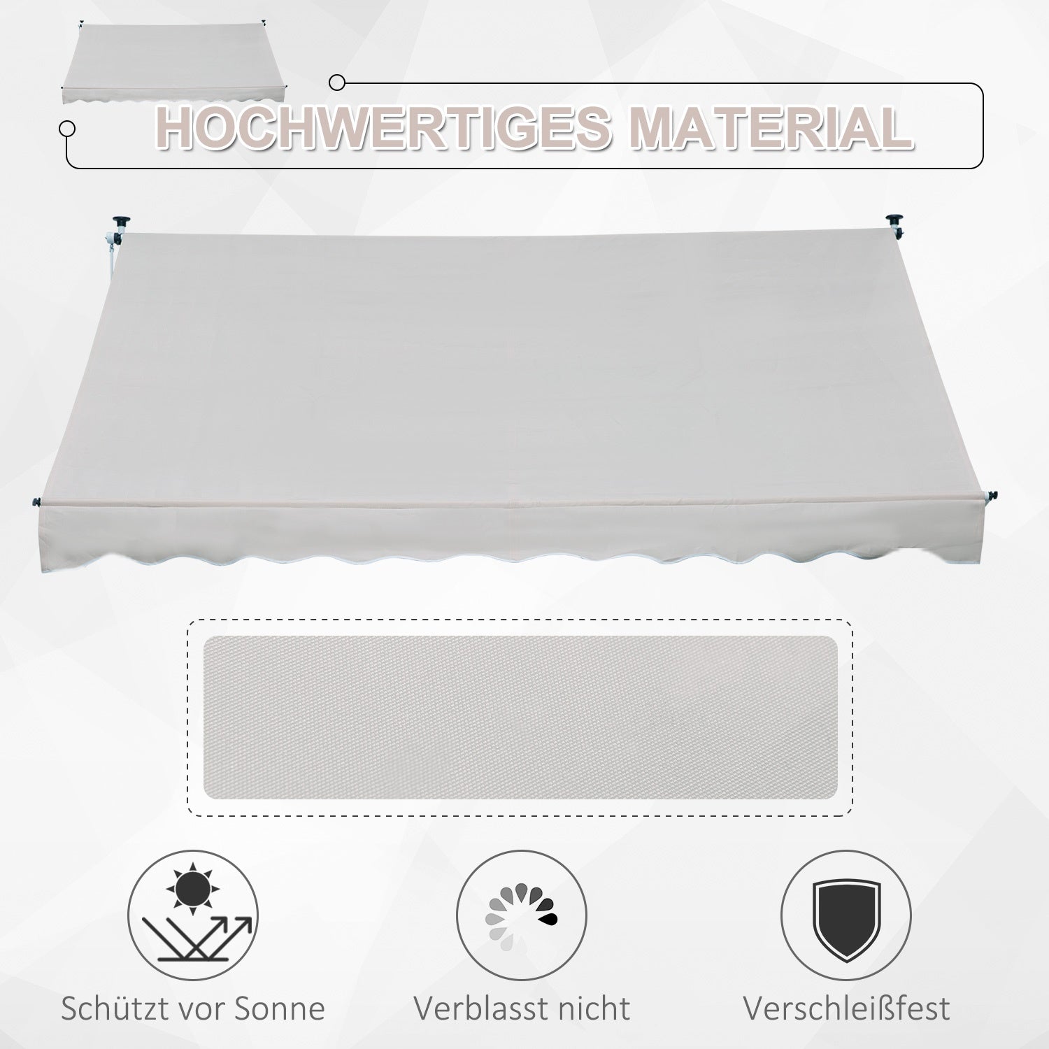 Verstelbare knikarmscherm van aluminium, 300 x 150 cm, Beige